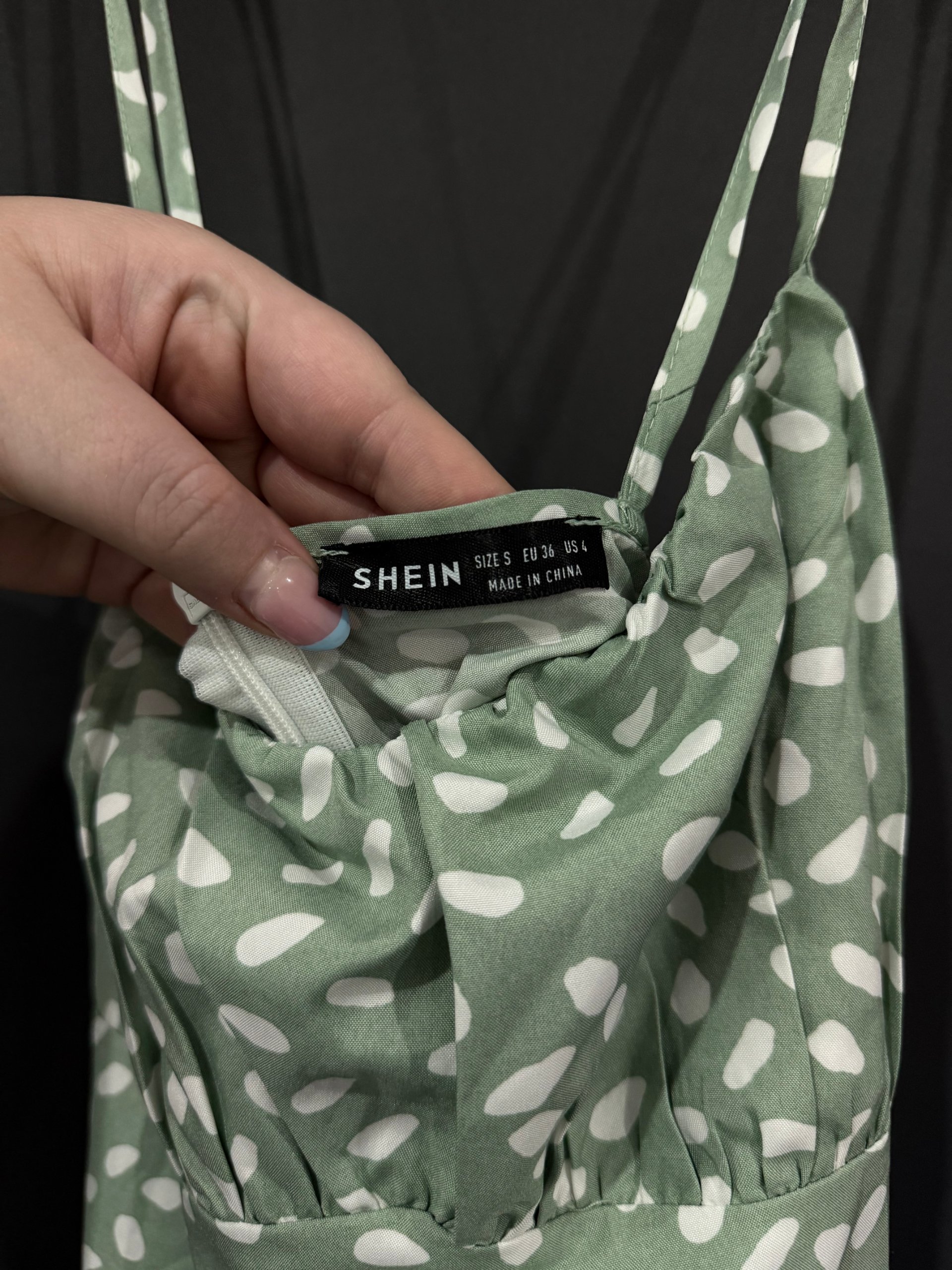 SHEIN Green & White Polka Dot Spaghetti Strap Dress Size Small image 2