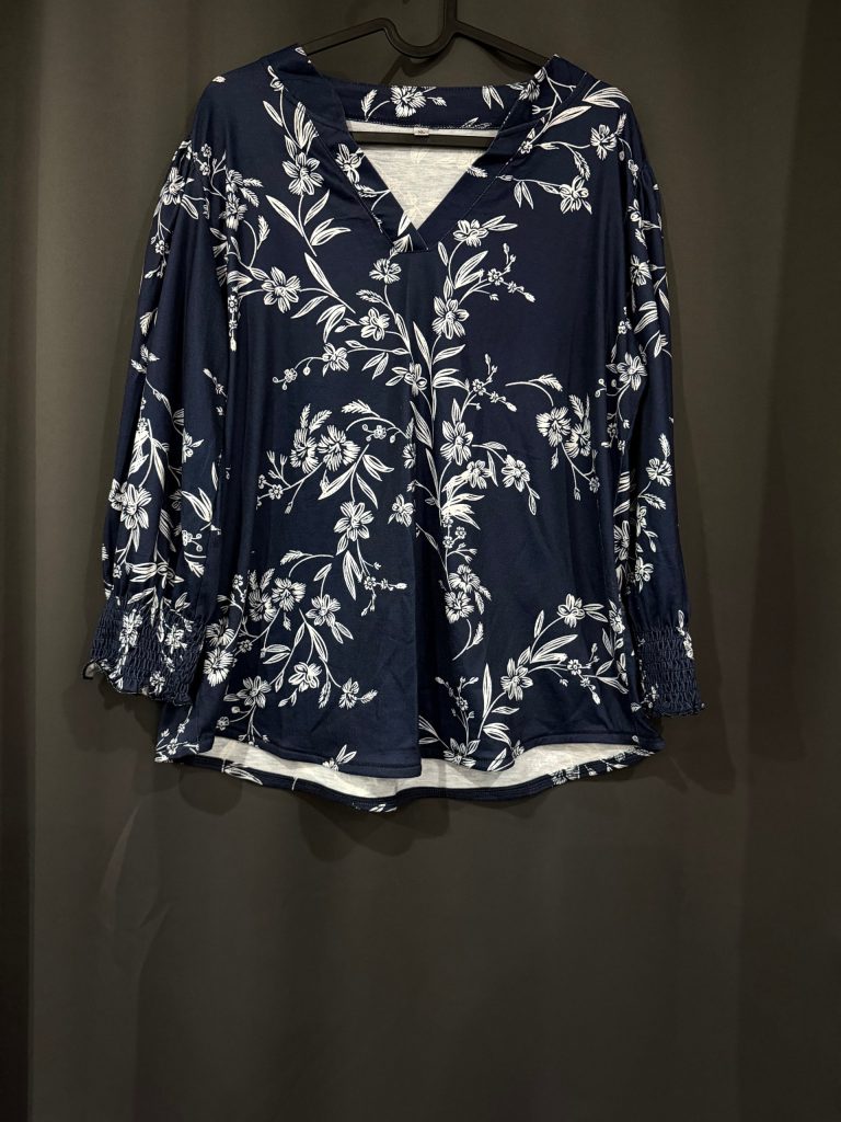 Navy & White Floral Long Sleeve Top XL Women's
