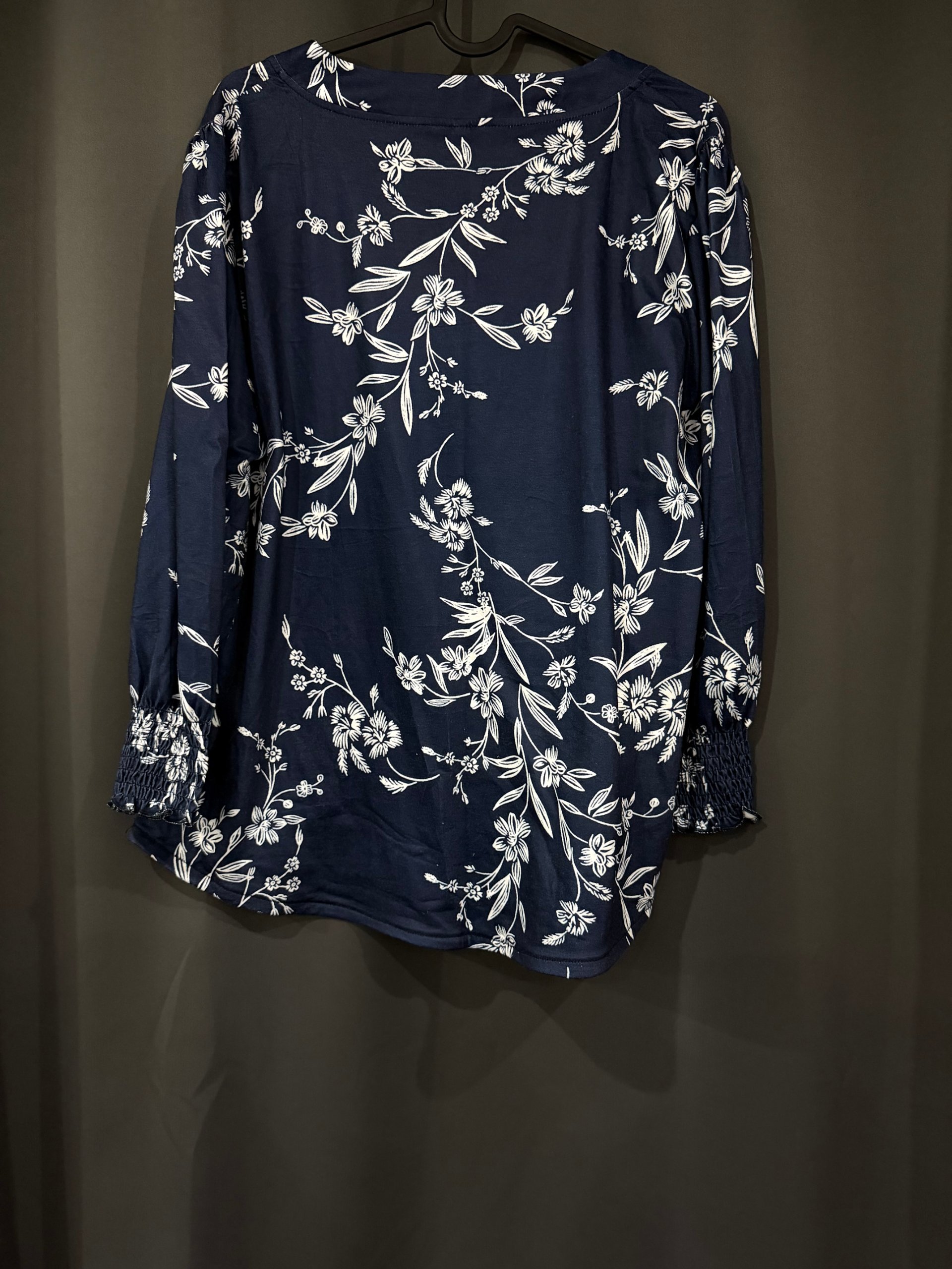 Navy & White Floral Long Sleeve Top XL Women's image 2