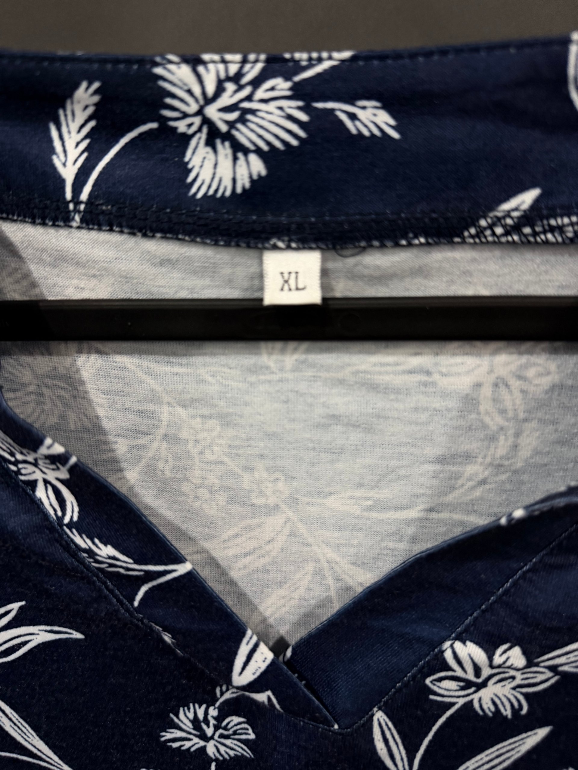 Navy & White Floral Long Sleeve Top XL Women's image 3