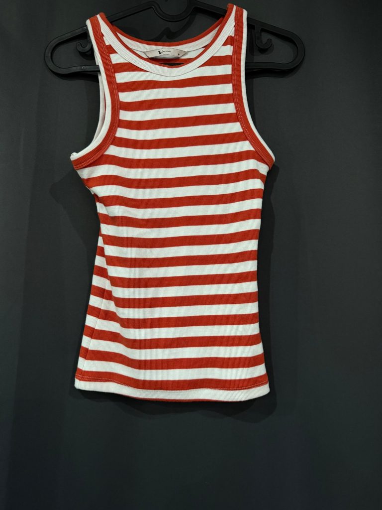 Tu Women Orange & White Stripe Ribbed Tank Top UK 10