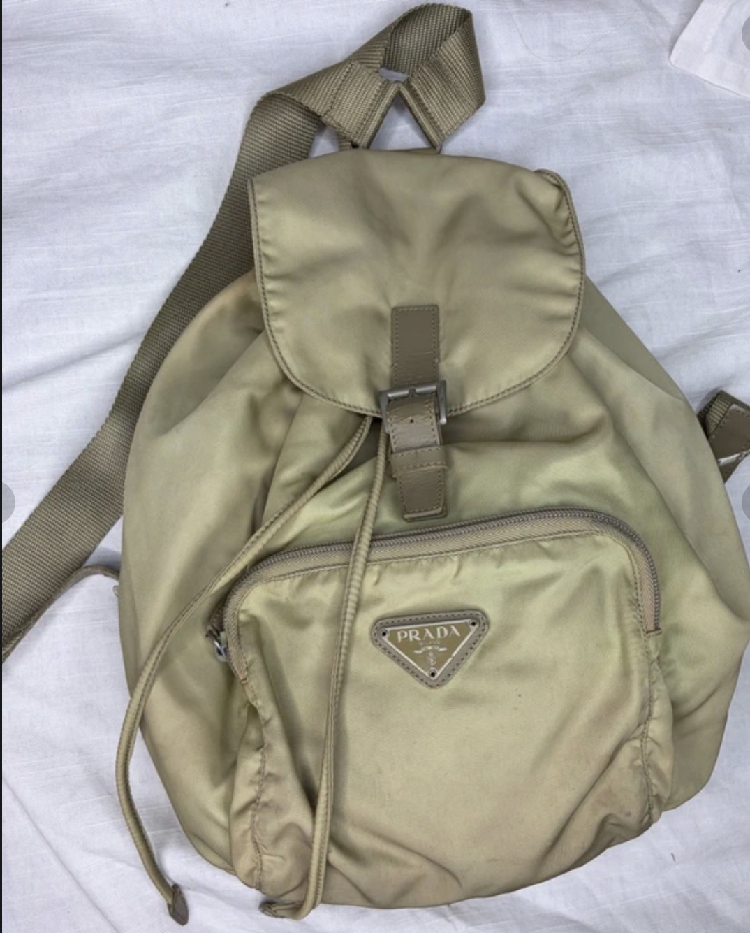 Prada Beige Nylon Backpack Drawstring Closure