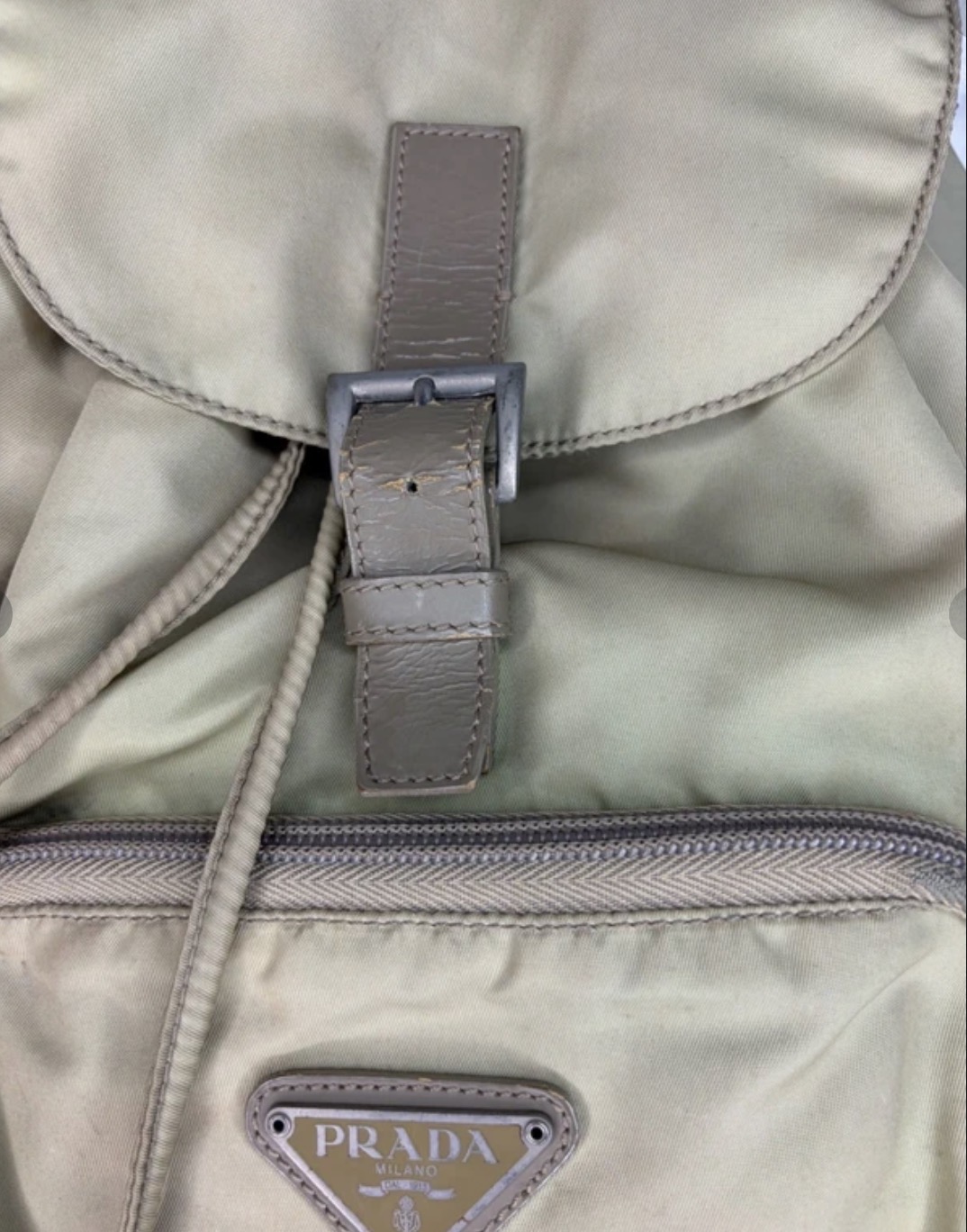 Prada Beige Nylon Backpack Drawstring Closure image 3