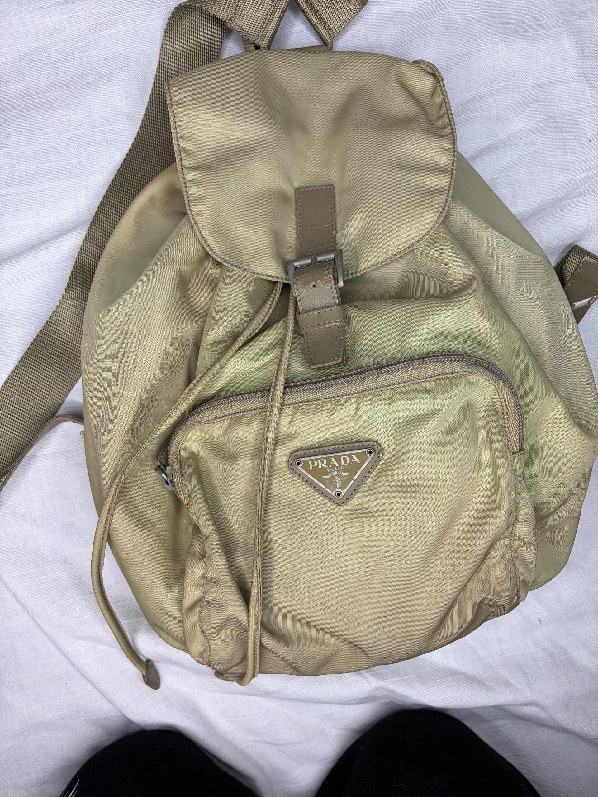 Prada Beige Nylon Backpack Drawstring Closure image 6