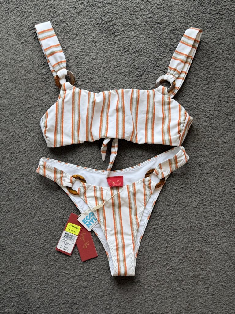 Tigerlily White, Orange & Olive Stripe Bikini Set Size 10