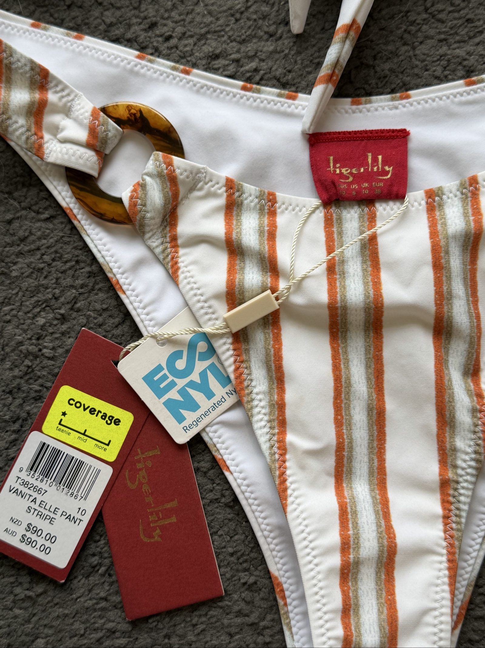 Tigerlily White, Orange & Olive Stripe Bikini Set Size 10 image 2
