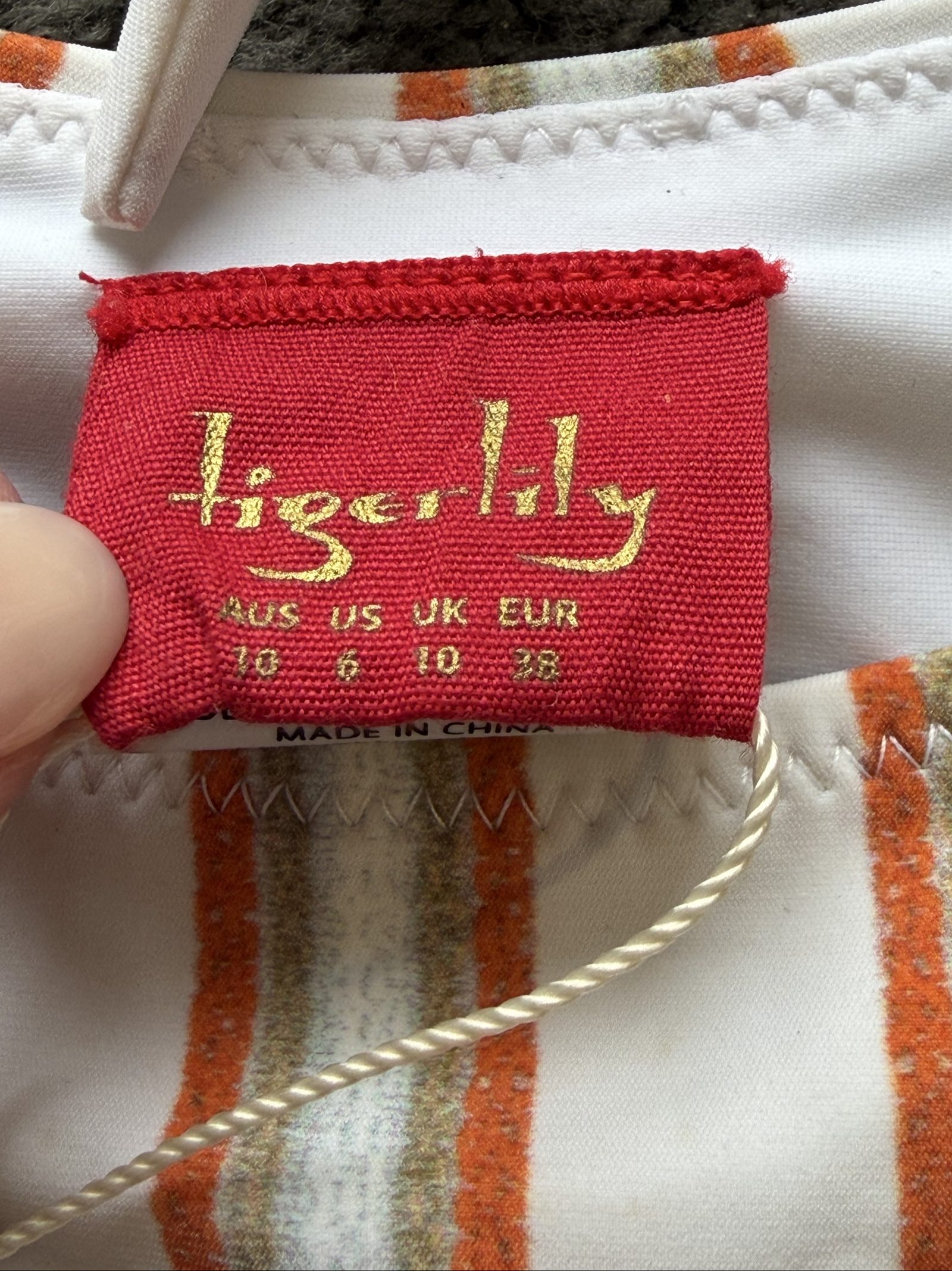 Tigerlily White, Orange & Olive Stripe Bikini Set Size 10 image 3