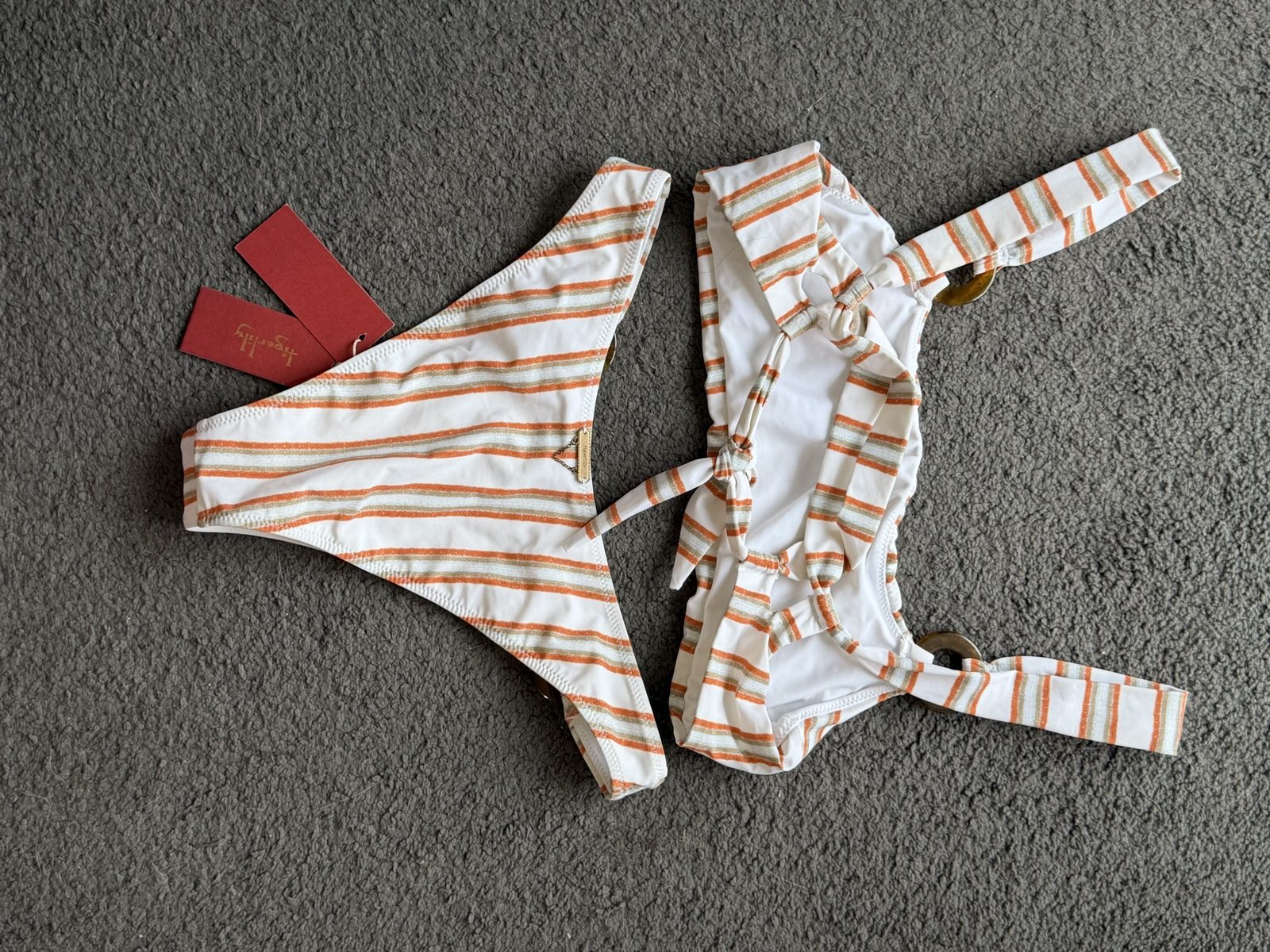 Tigerlily White, Orange & Olive Stripe Bikini Set Size 10 image 4