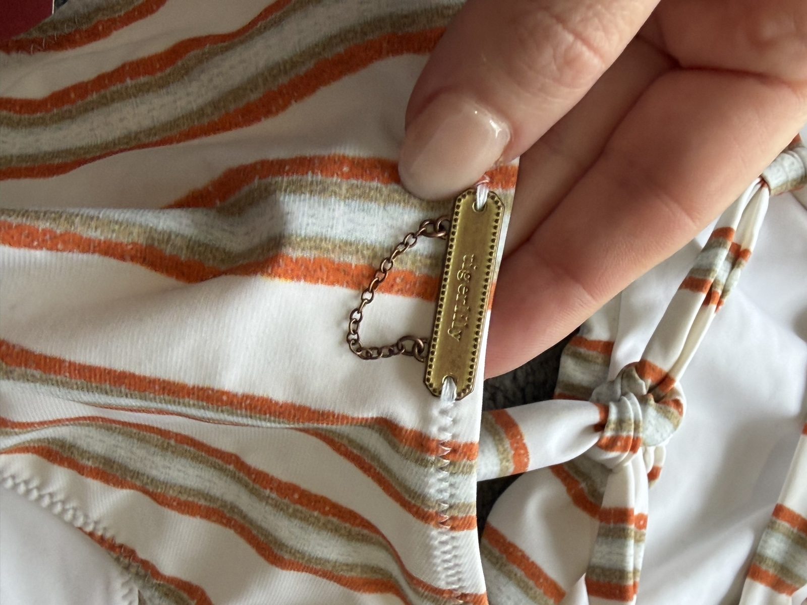 Tigerlily White, Orange & Olive Stripe Bikini Set Size 10 image 5