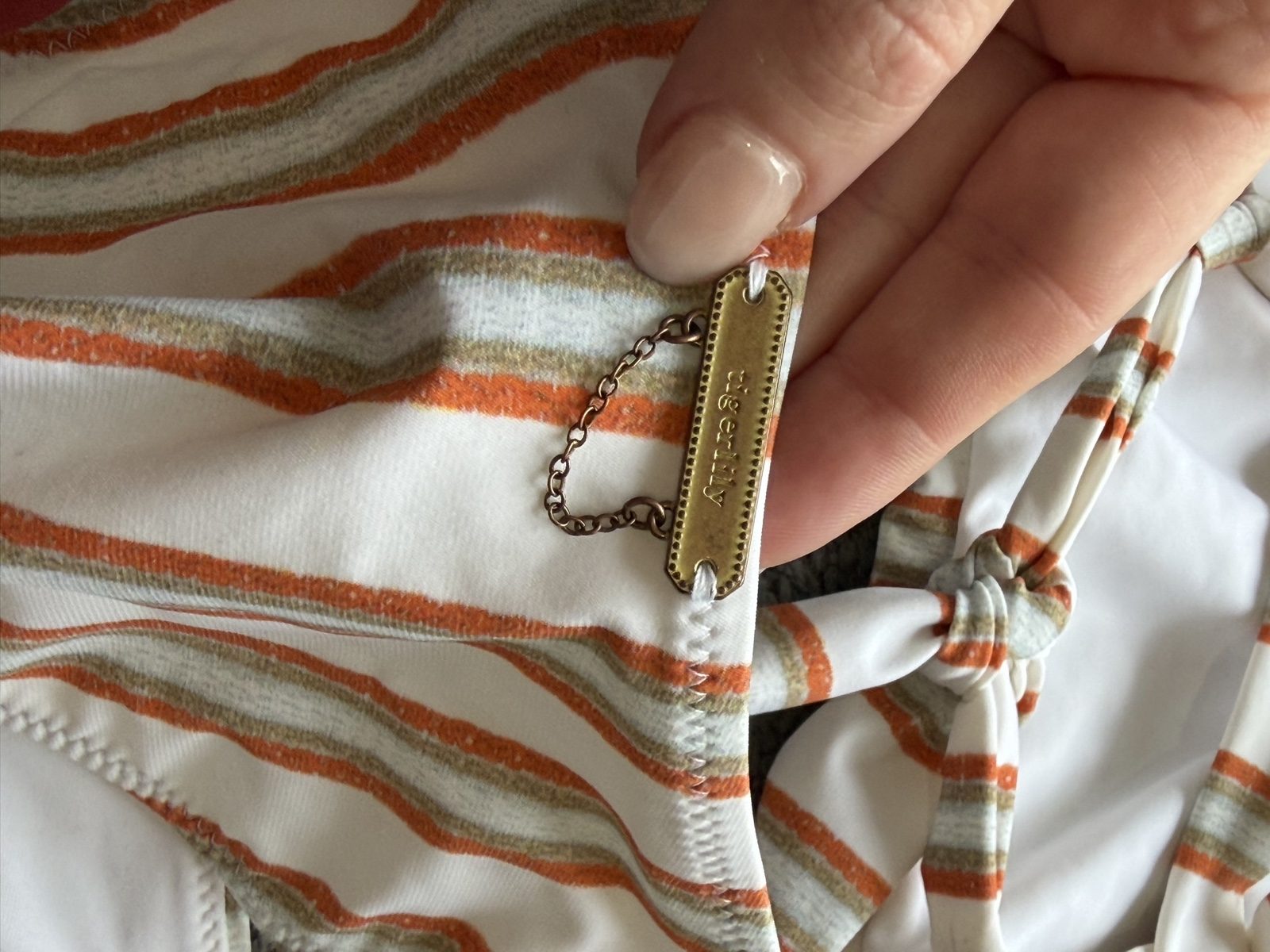 Tigerlily White, Orange & Olive Stripe Bikini Set Size 10 image 6