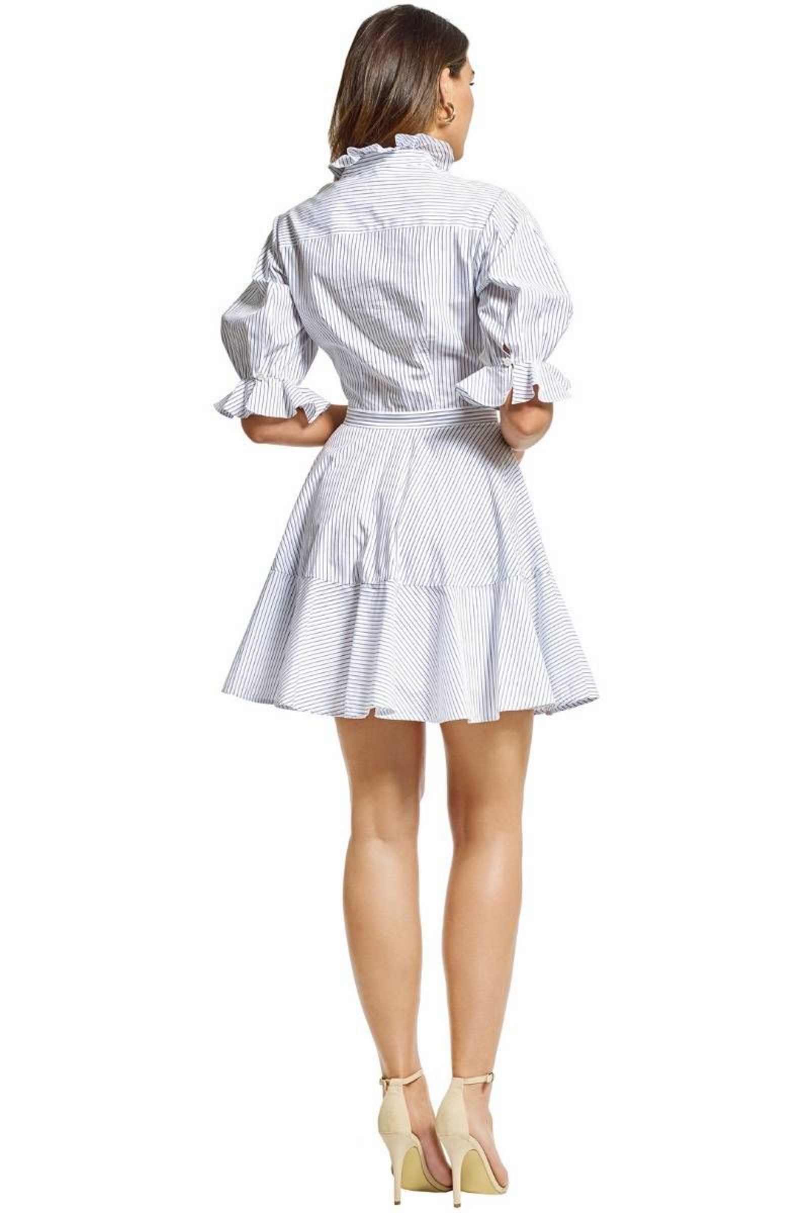 LOVER Women's Blue & White Stripe Cotton Ruffle Neck Dress Size 10 image 2