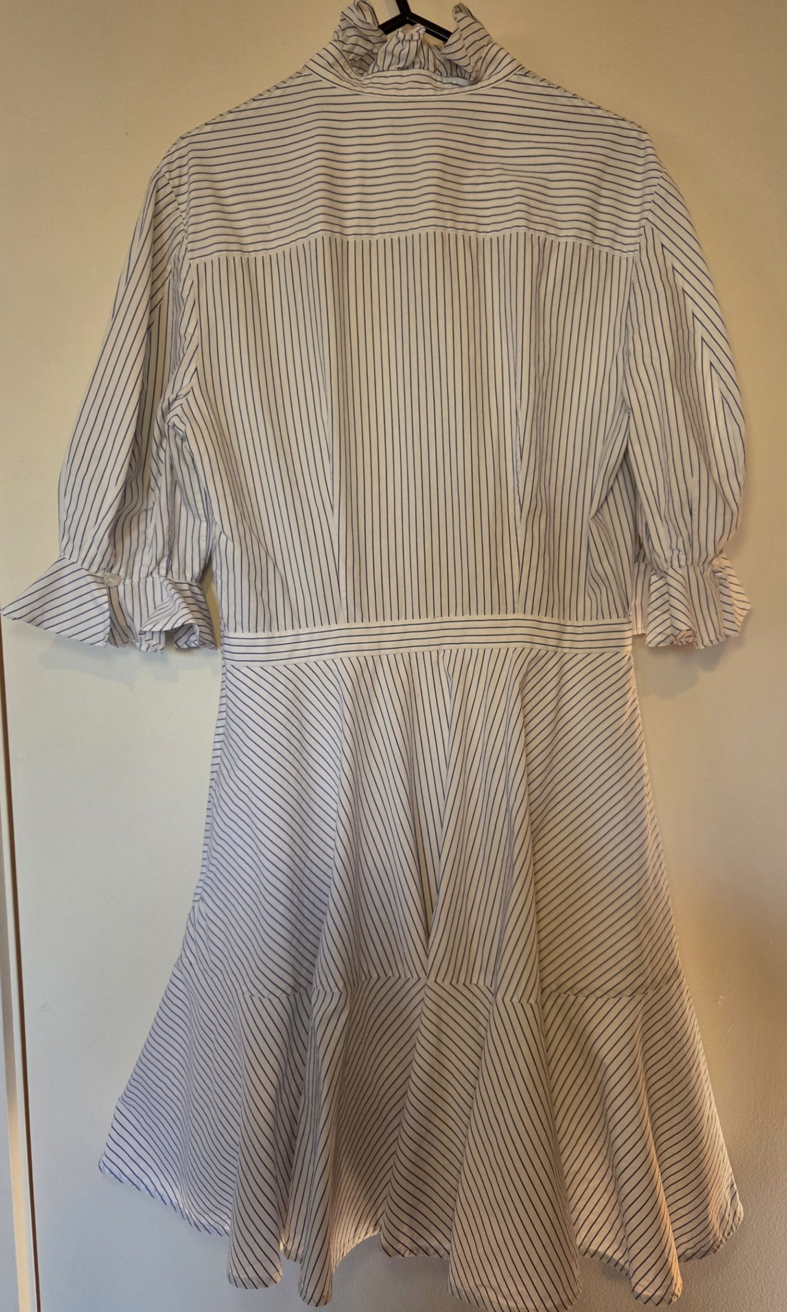 LOVER Women's Blue & White Stripe Cotton Ruffle Neck Dress Size 10 image 5