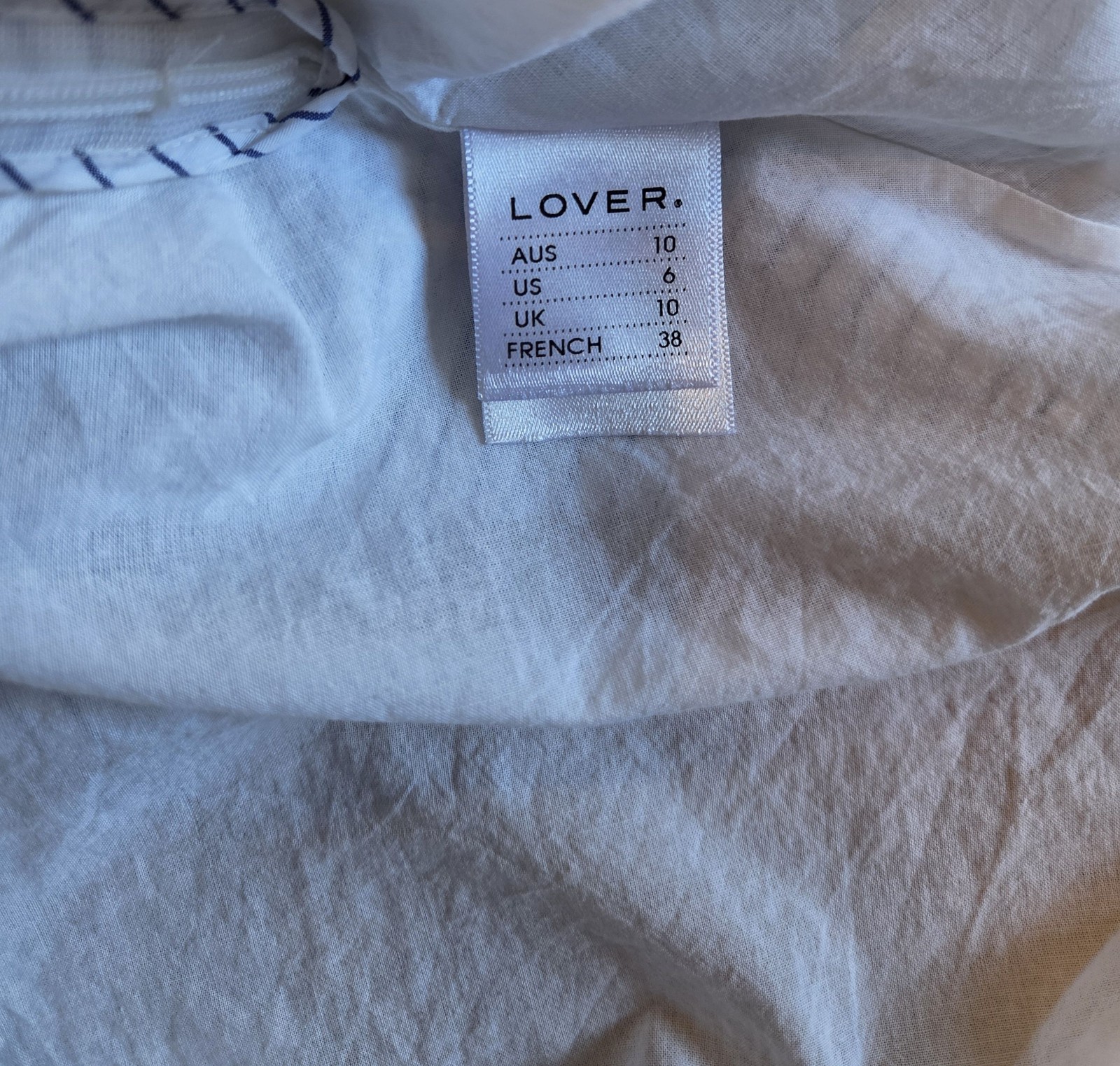 LOVER Women's Blue & White Stripe Cotton Ruffle Neck Dress Size 10 image 6