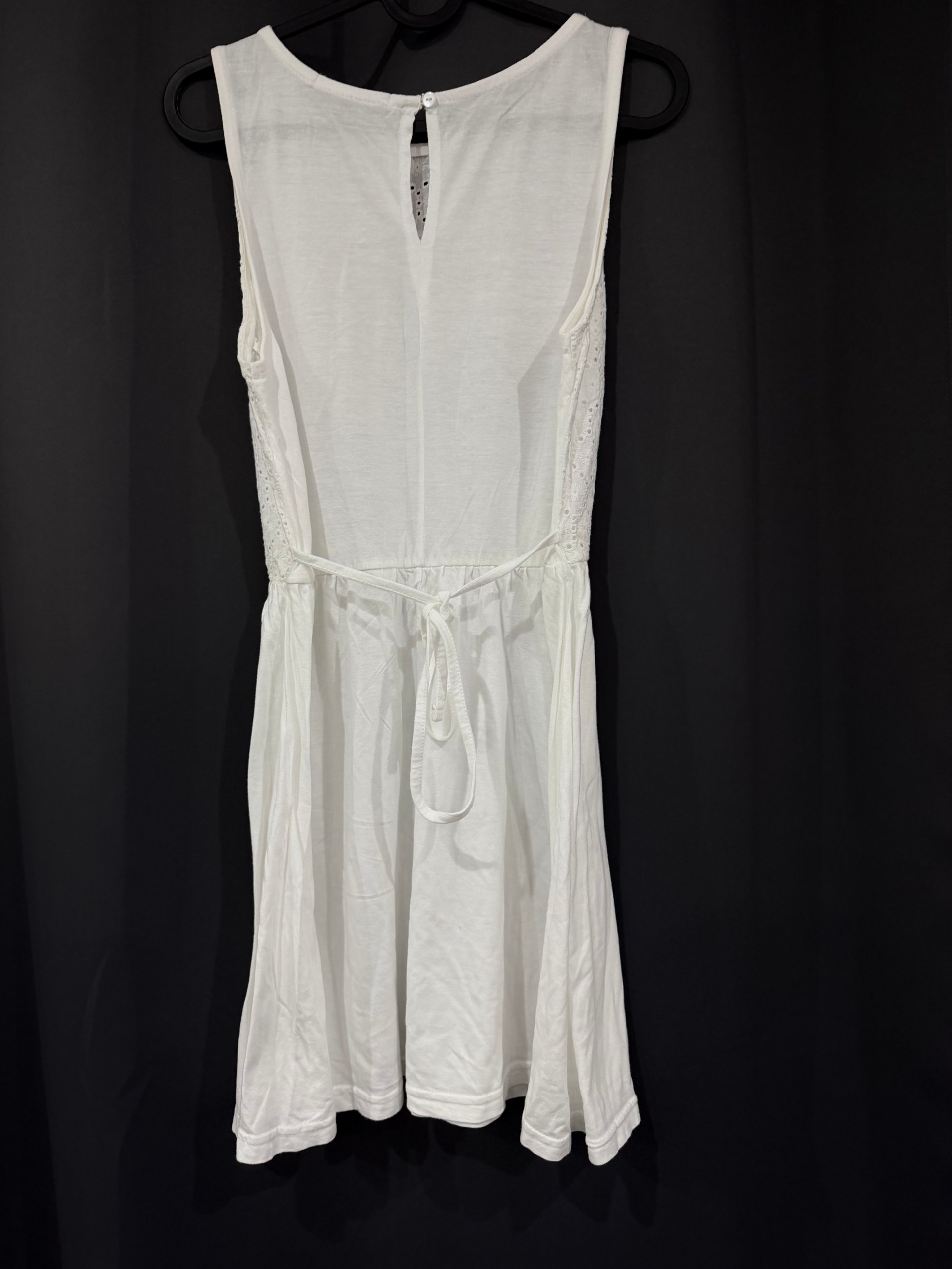White Broderie Anglaise Sleeveless Summer Dress – Tie Waist Skater Dress image 2