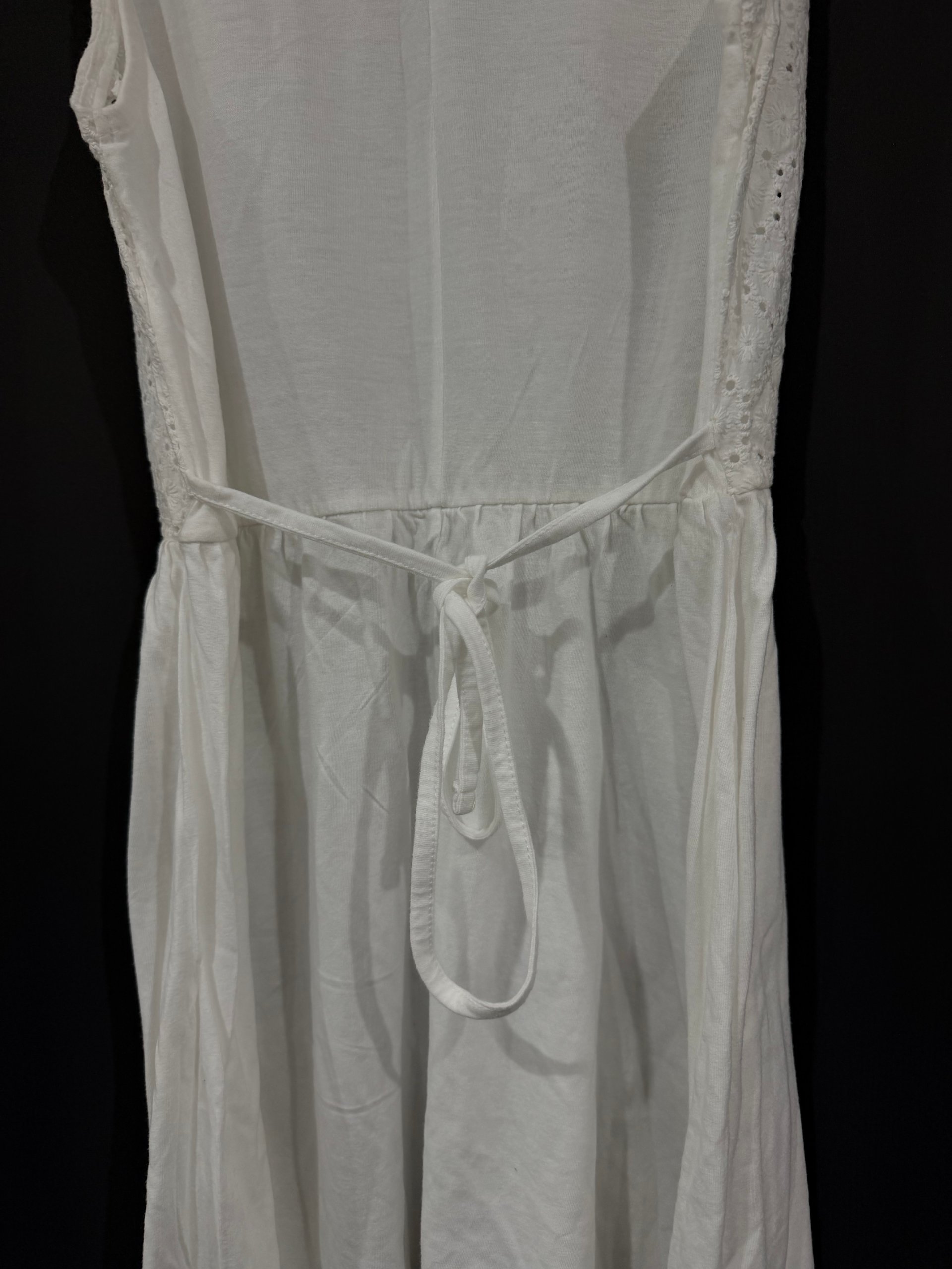 White Broderie Anglaise Sleeveless Summer Dress – Tie Waist Skater Dress image 4