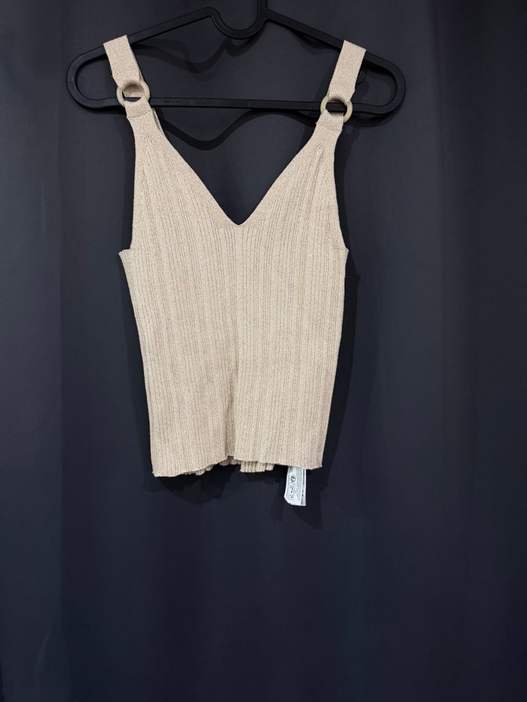 Primark Women Beige Ribbed V-Neck Tank Top Small