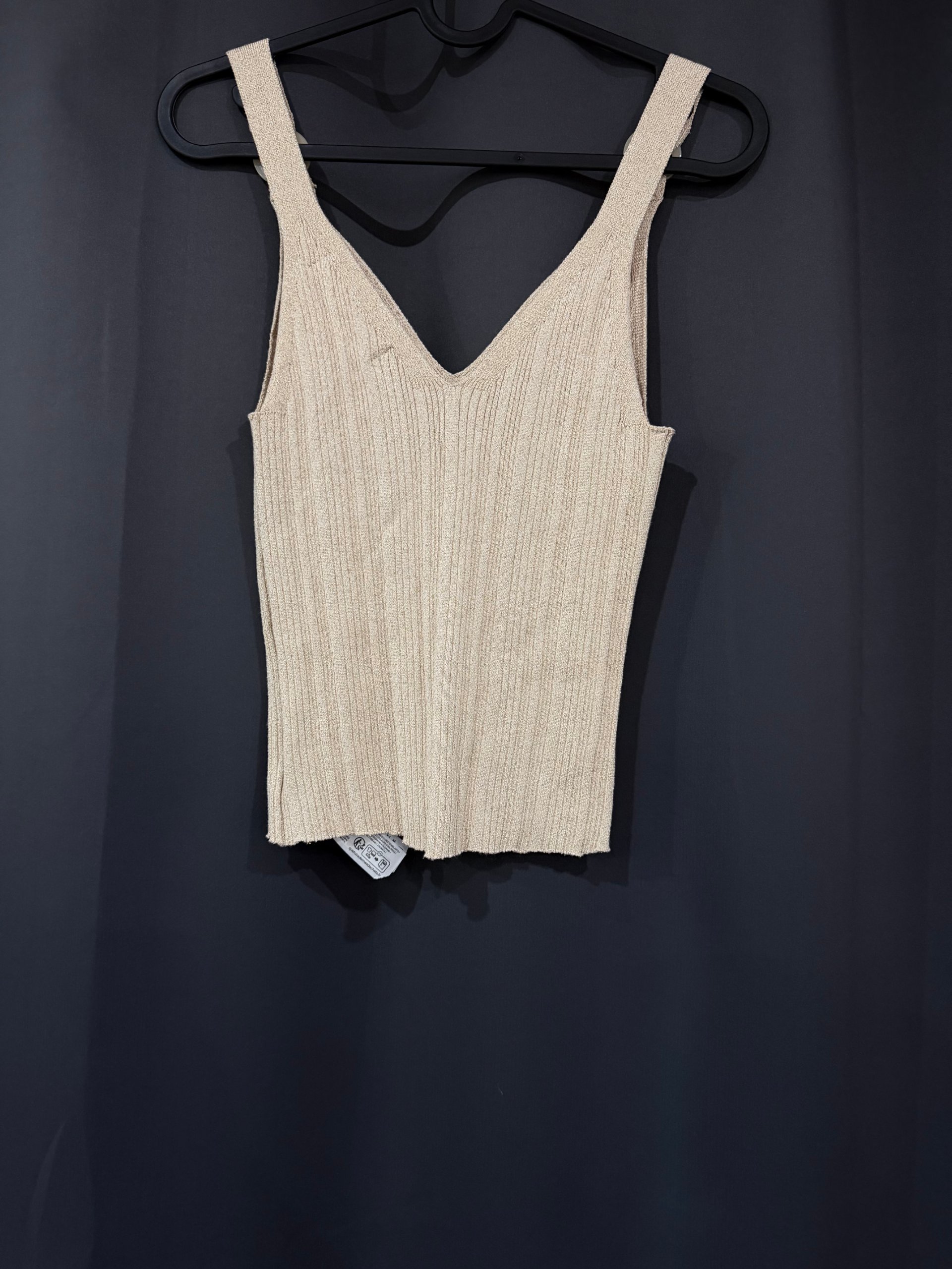 Primark Women Beige Ribbed V-Neck Tank Top Small image 2