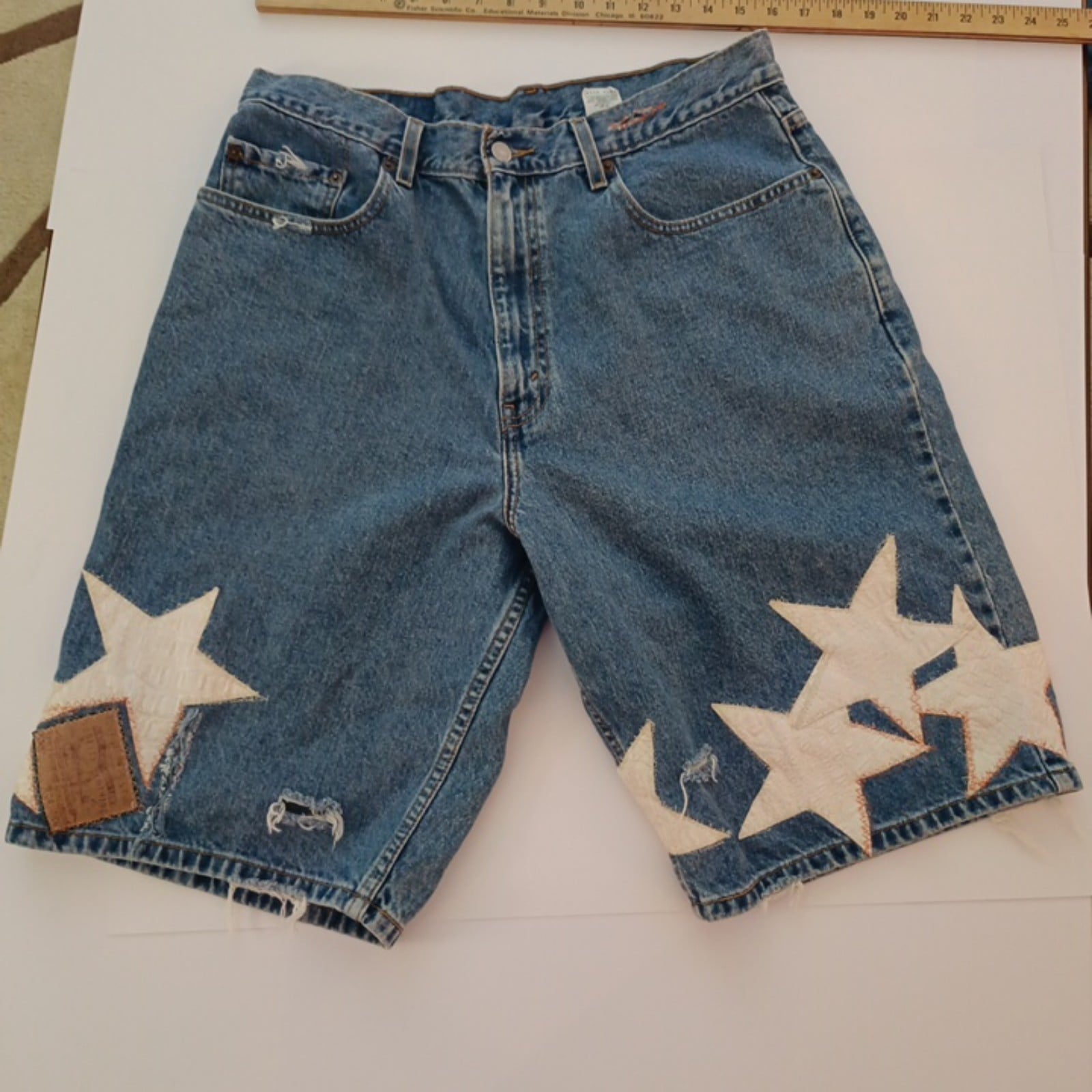 Levi's Blue Denim Star Applique Shorts 34 Cotton