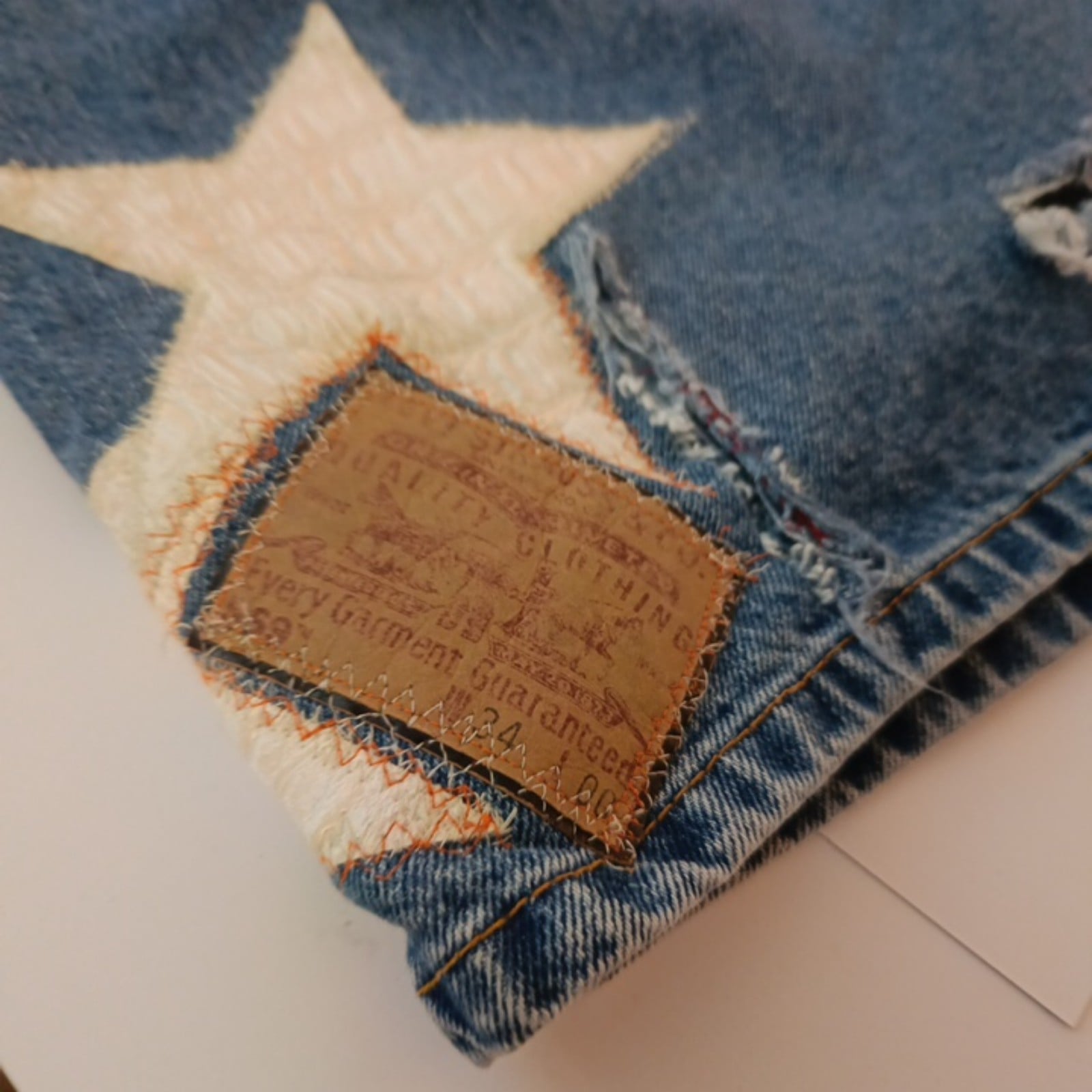 Levi's Blue Denim Star Applique Shorts 34 Cotton image 4