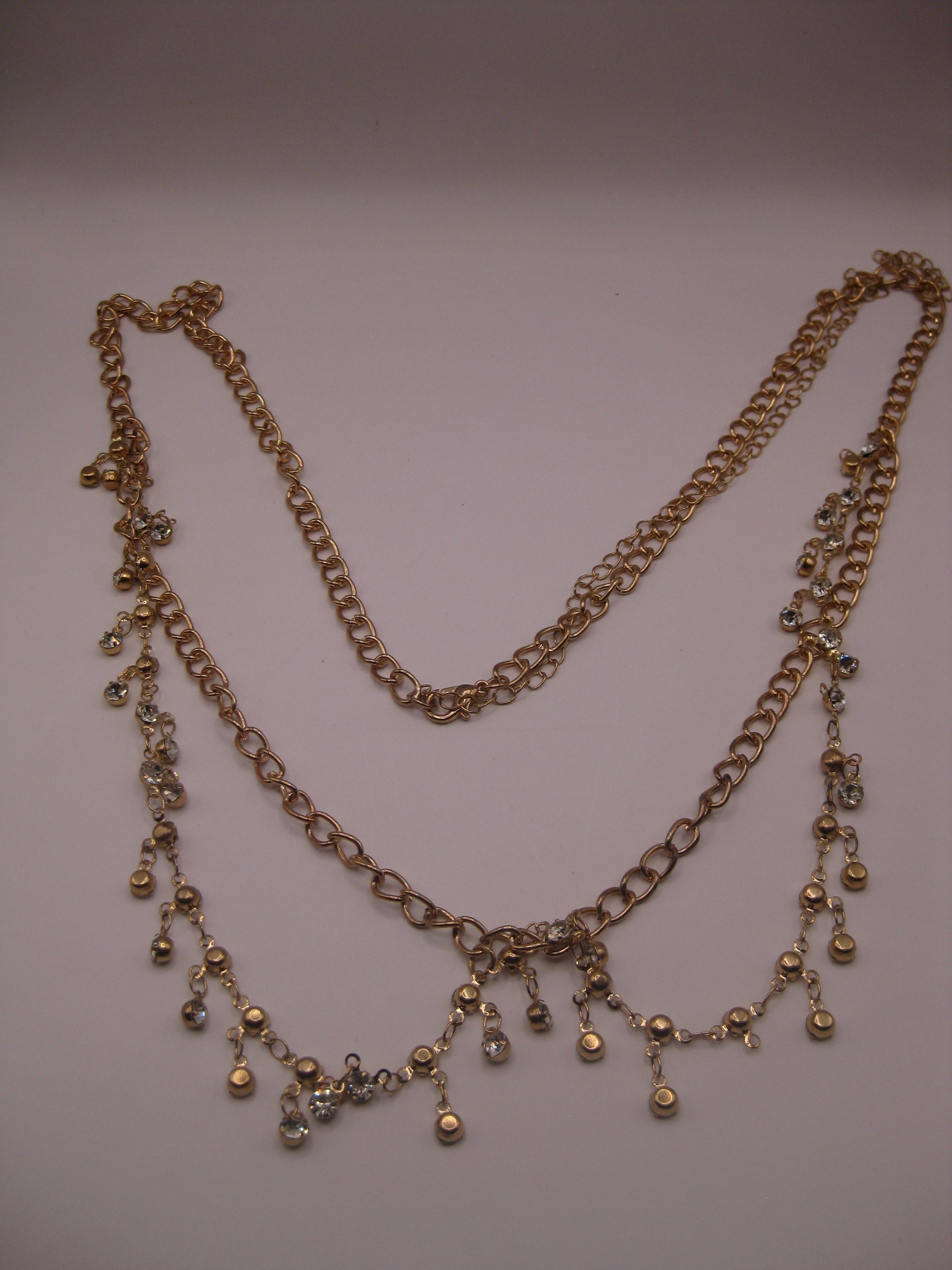 Gold Tone Crystal Dangle Chain Necklace