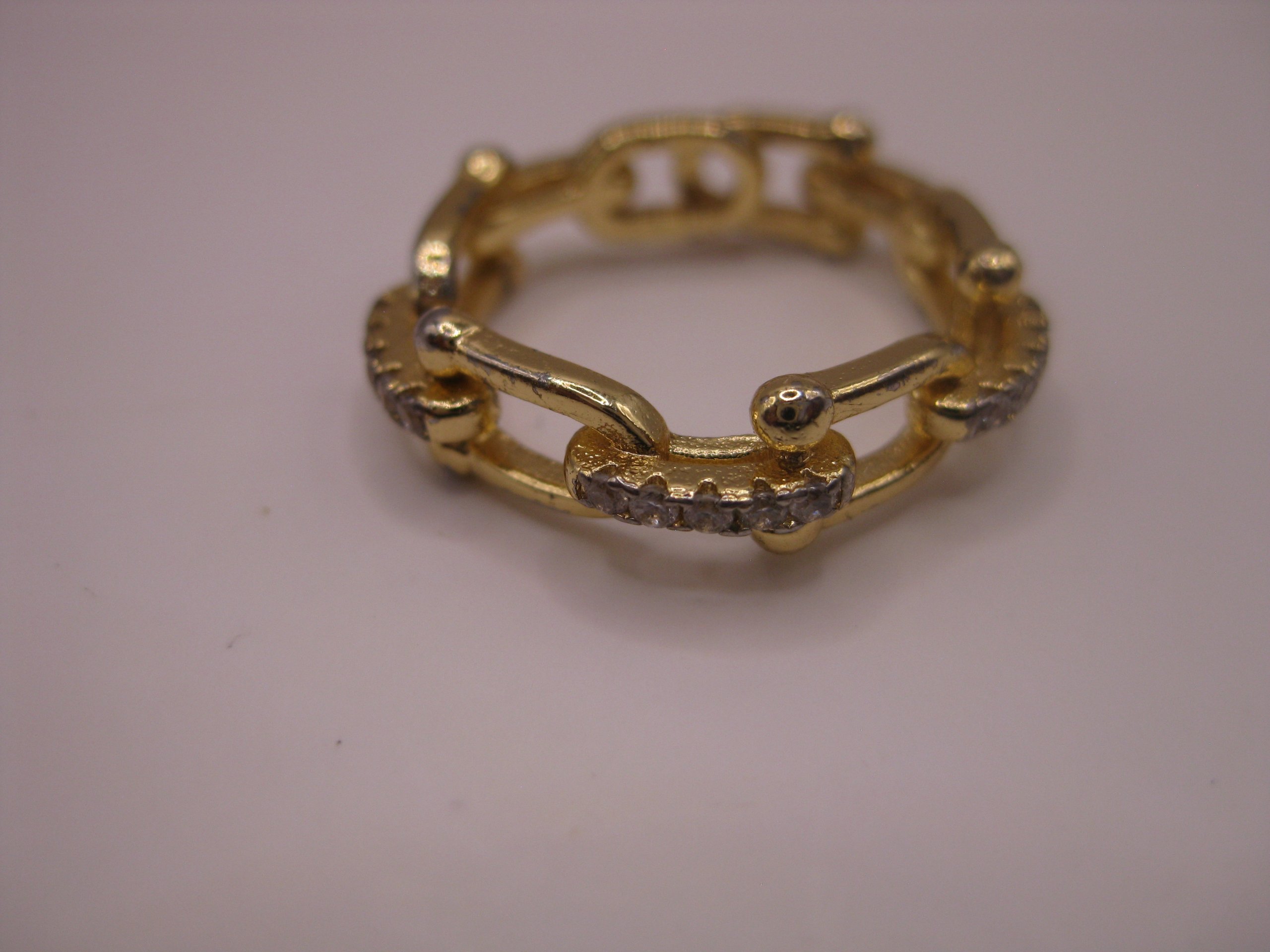 Gold Tone Chain Link Ring with Clear Crystal Accents Size 15 image 2