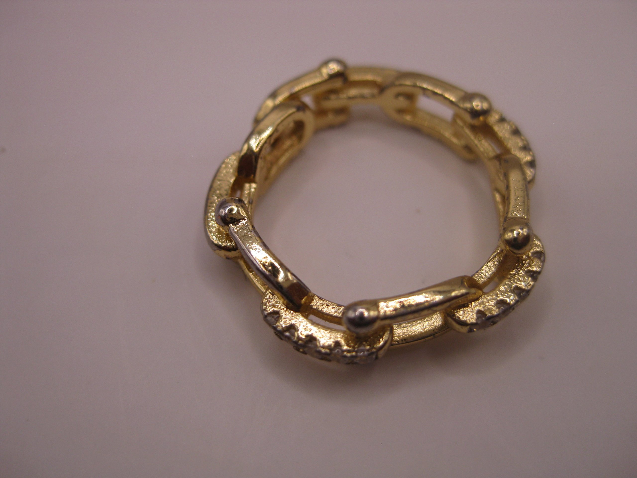 Gold Tone Chain Link Ring with Clear Crystal Accents Size 15 image 3