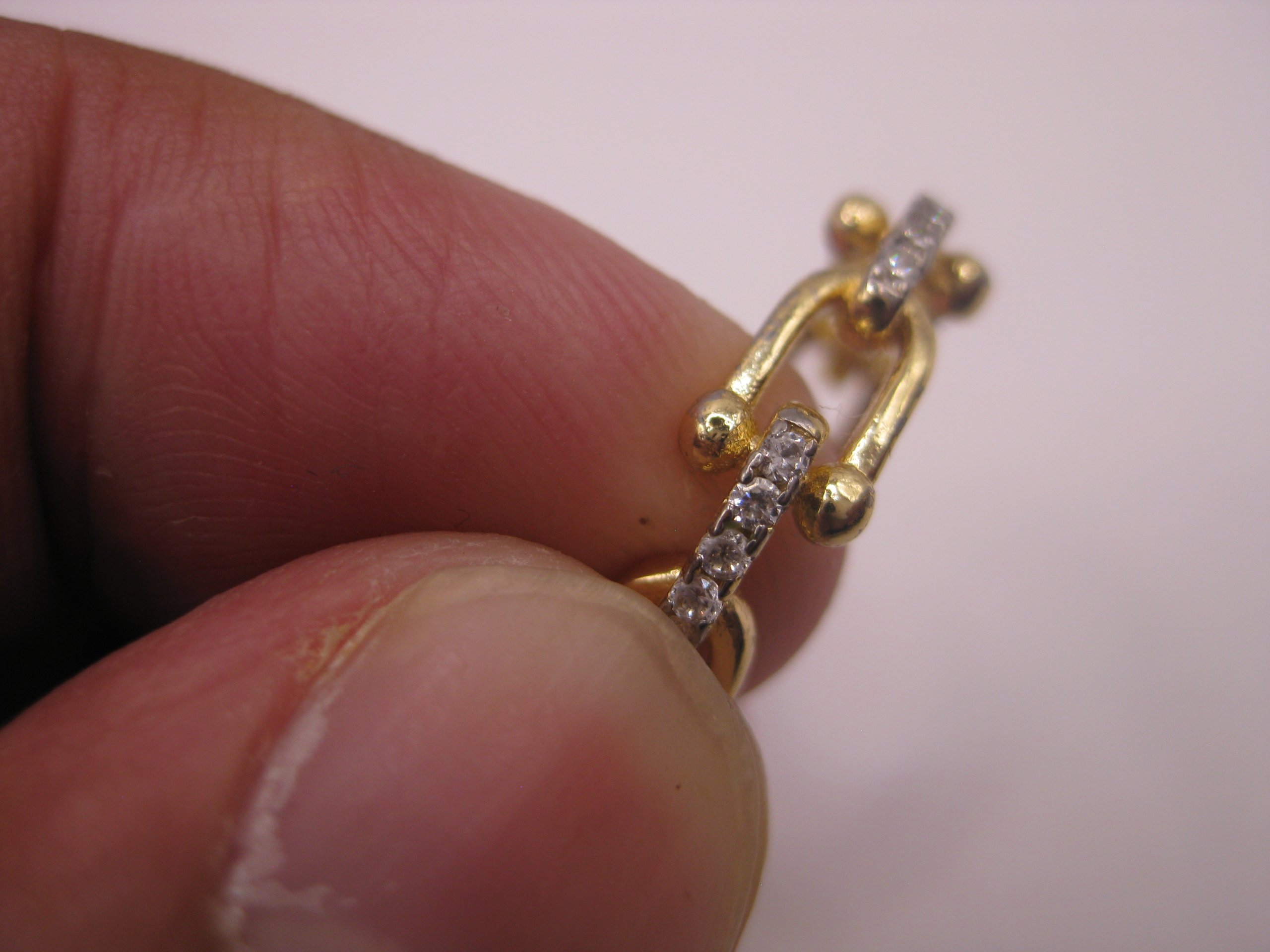 Gold Tone Chain Link Ring with Clear Crystal Accents Size 15 image 4