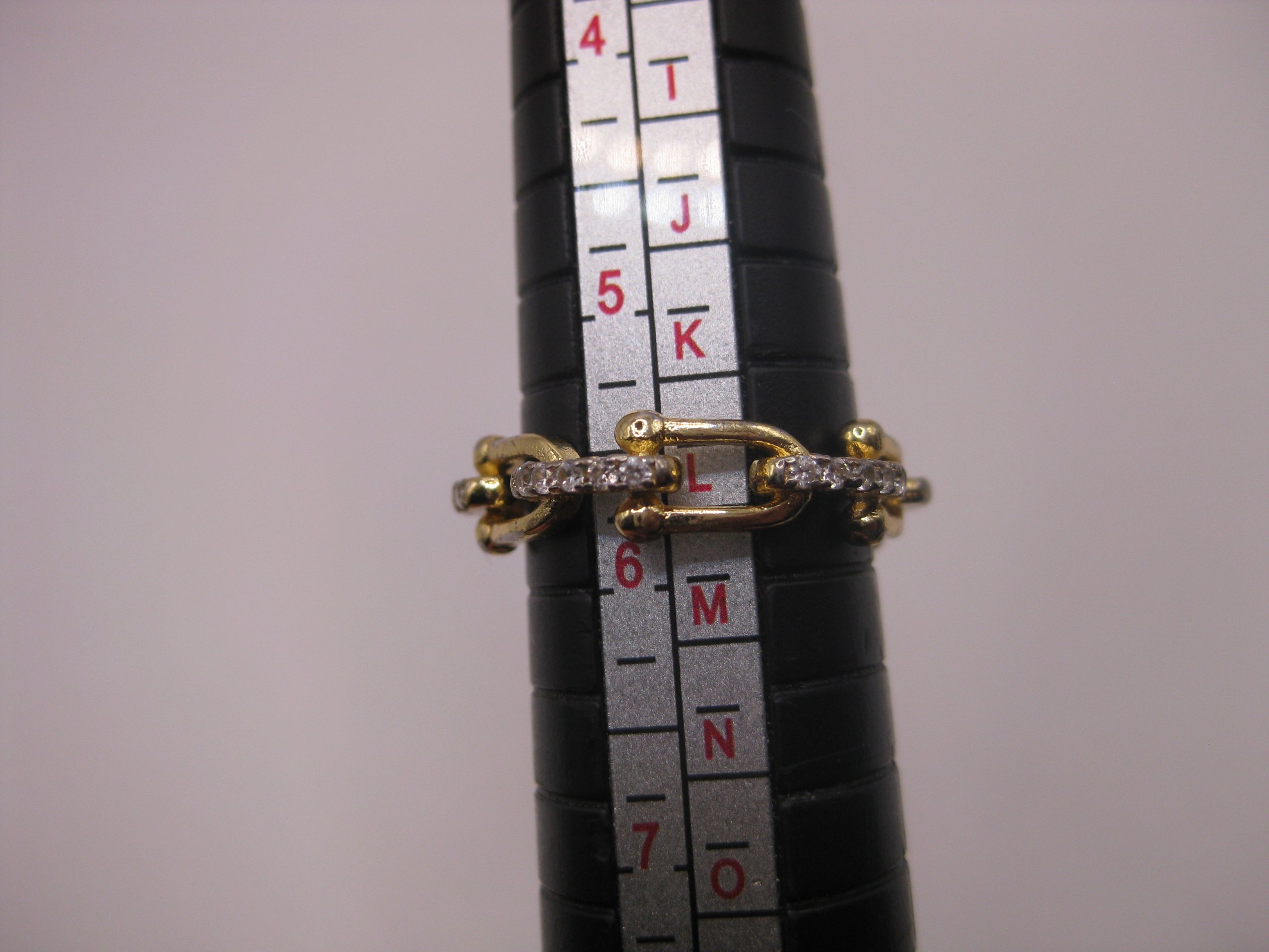 Gold Tone Chain Link Ring with Clear Crystal Accents Size 15 image 6