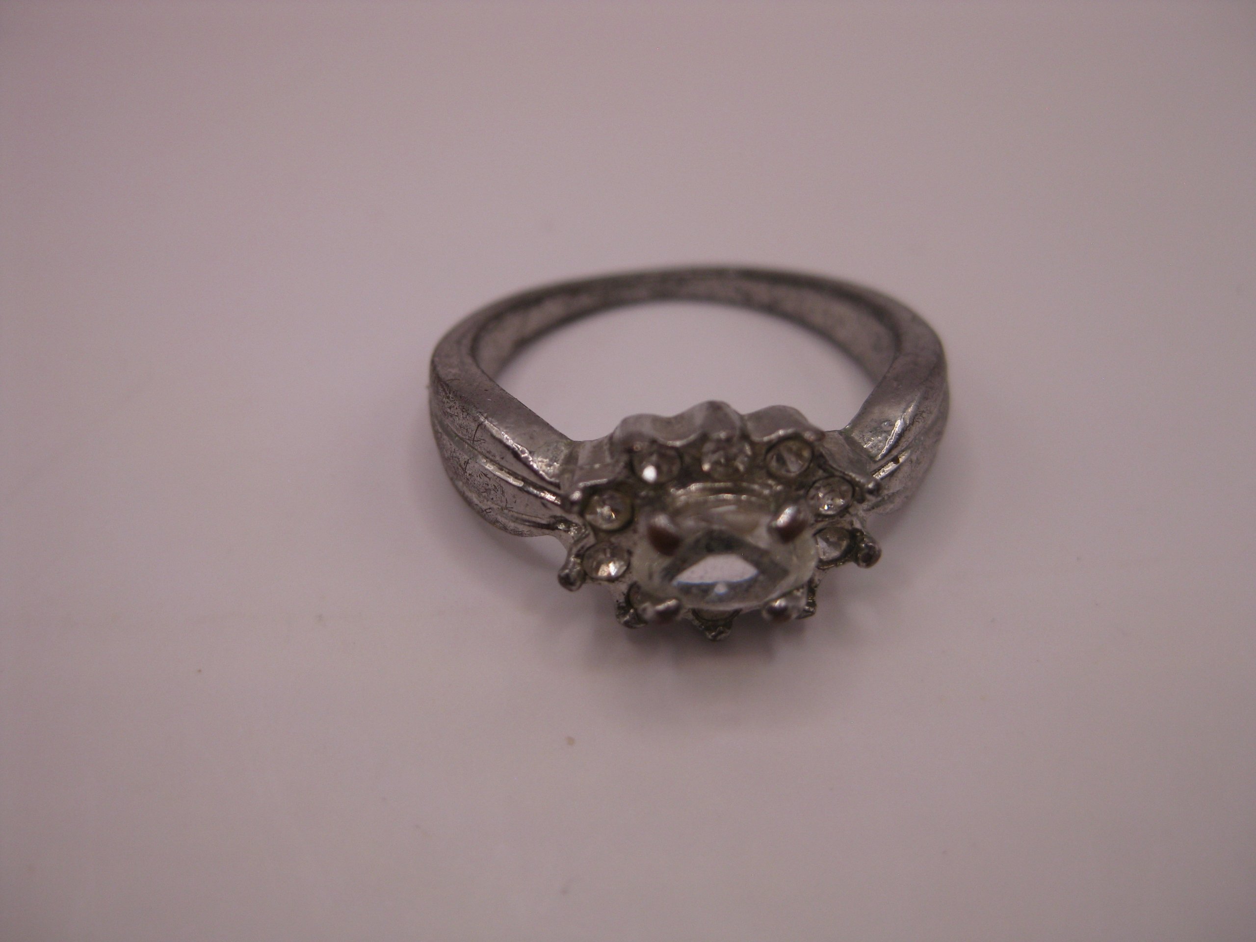 Vintage Silver Tone Crystal Flower Ring Small