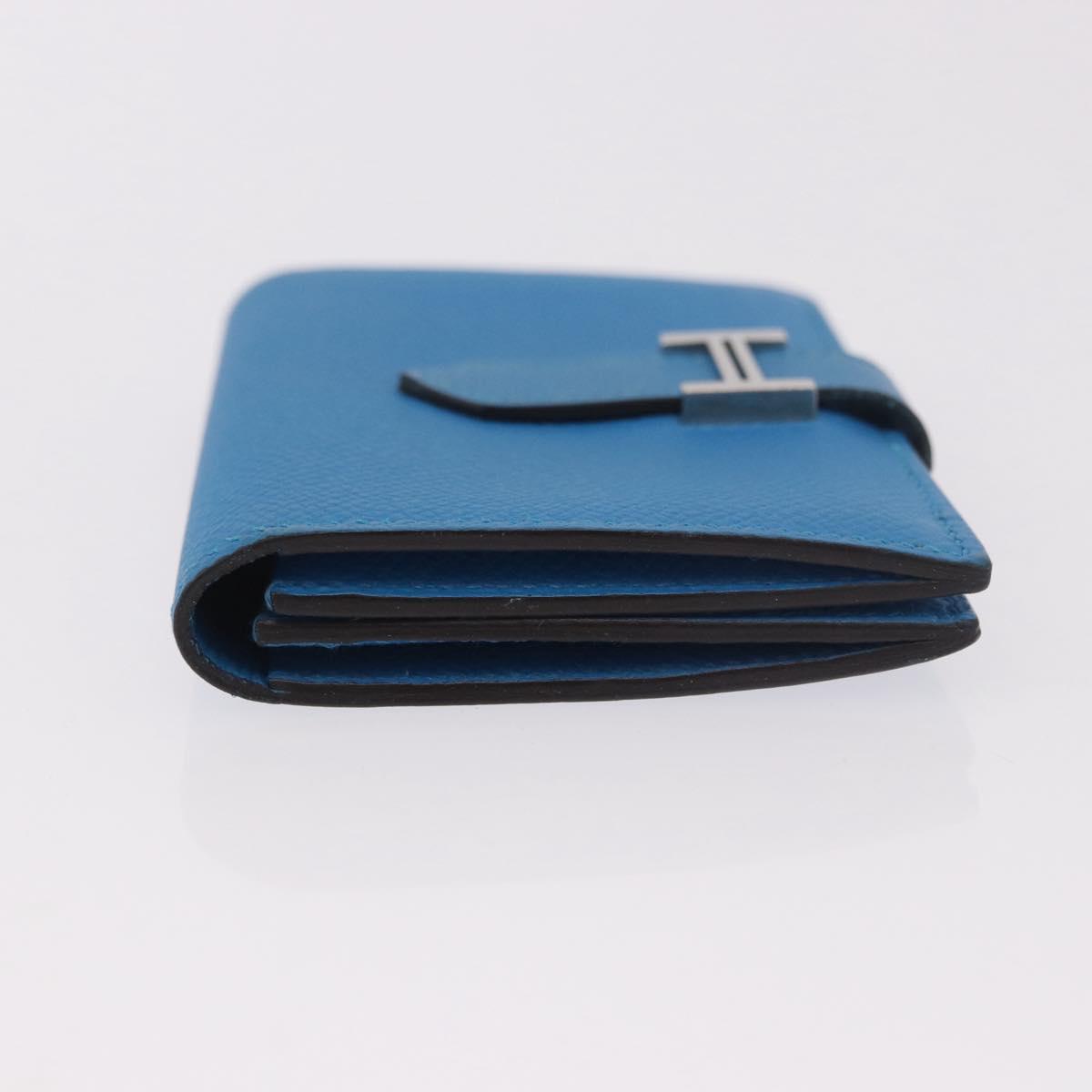 HERMES Bean Card Case Leather Blue Silver Auth 191663M image 4