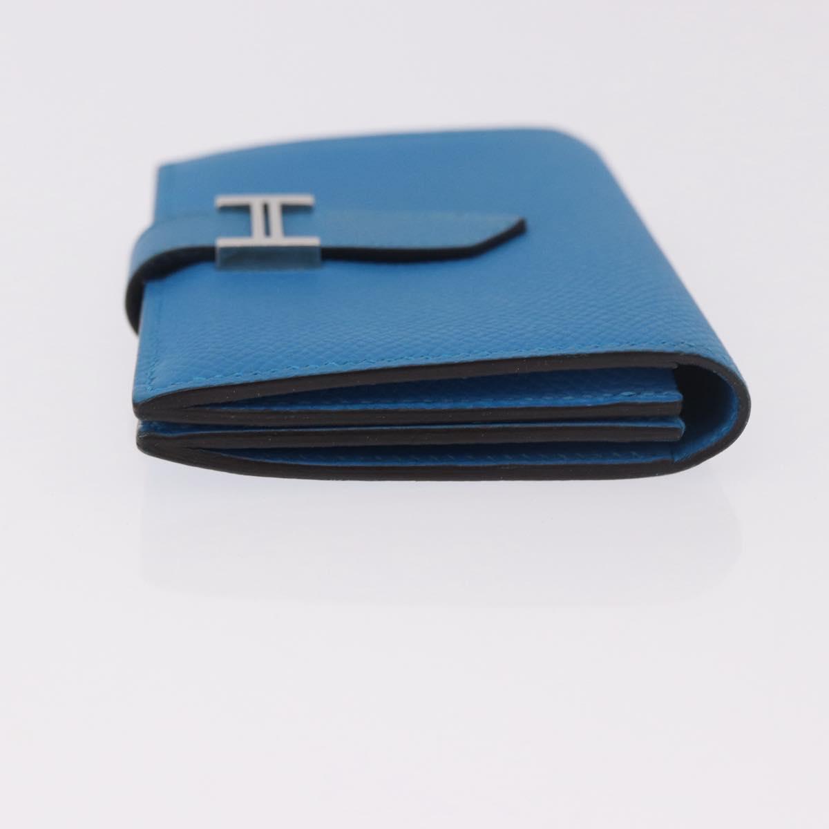 HERMES Bean Card Case Leather Blue Silver Auth 191663M image 5