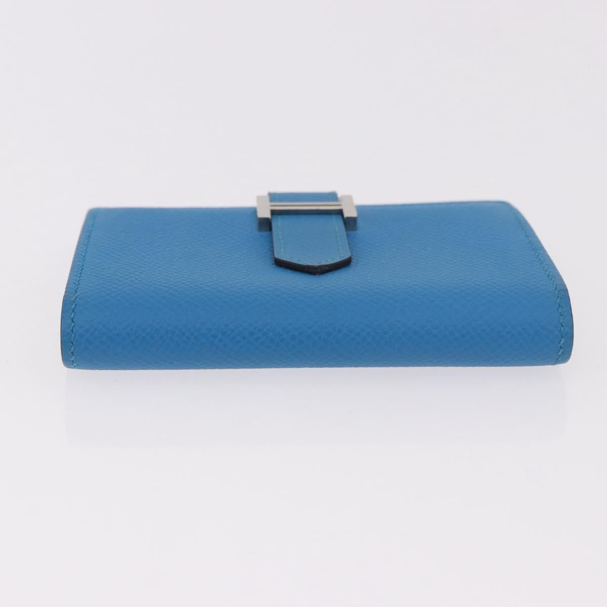 HERMES Bean Card Case Leather Blue Silver Auth 191663M image 7