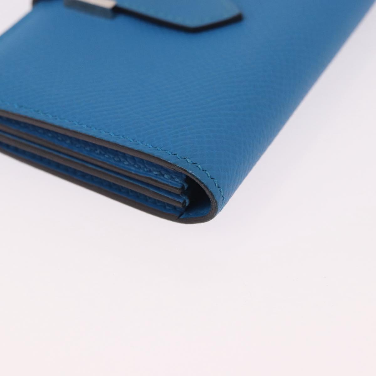 HERMES Bean Card Case Leather Blue Silver Auth 191663M image 8