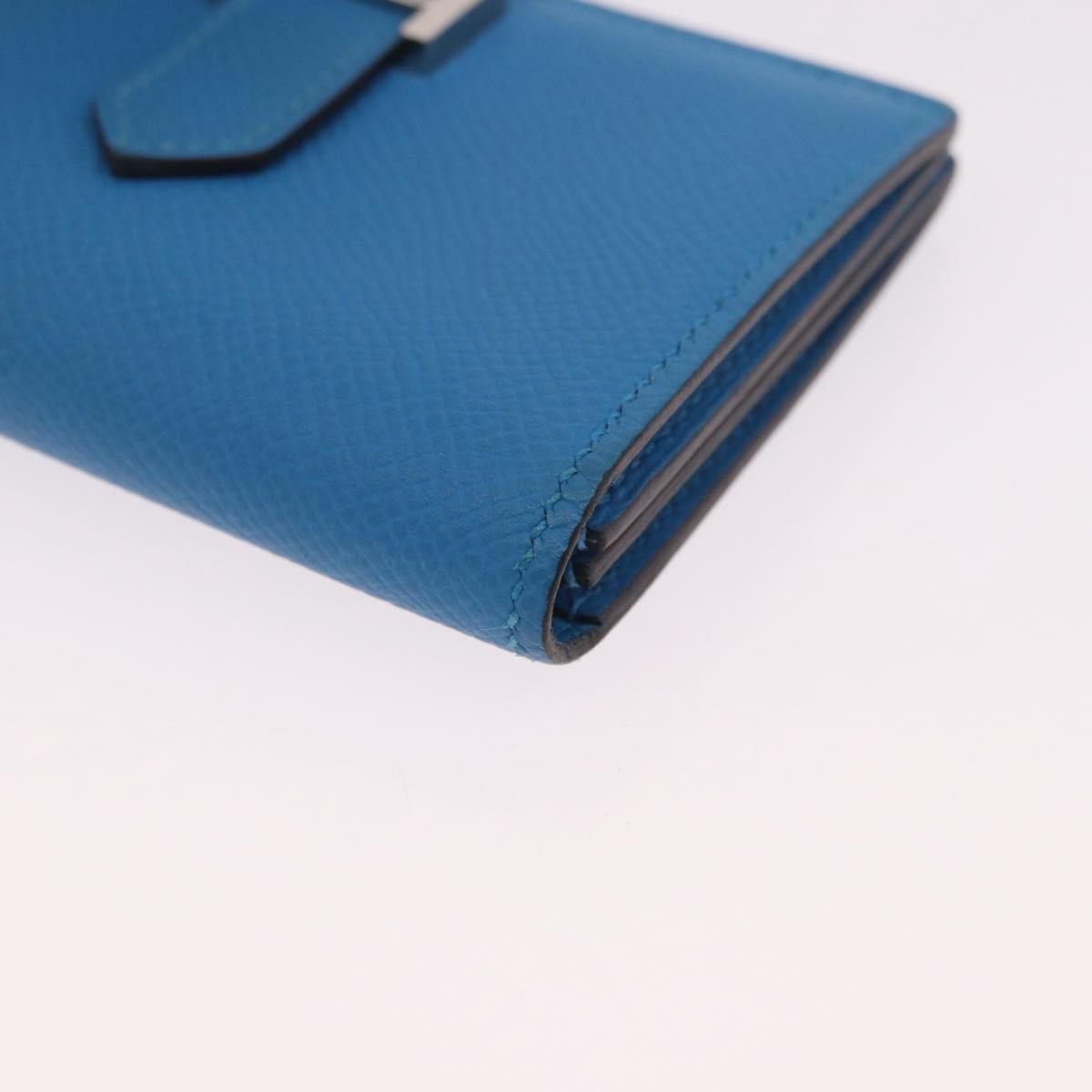 HERMES Bean Card Case Leather Blue Silver Auth 191663M image 9