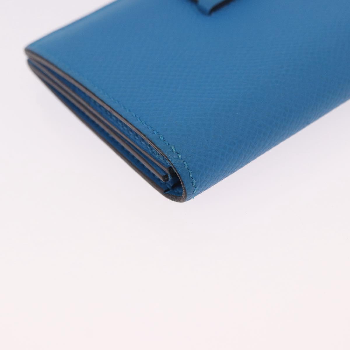 HERMES Bean Card Case Leather Blue Silver Auth 191663M image 10