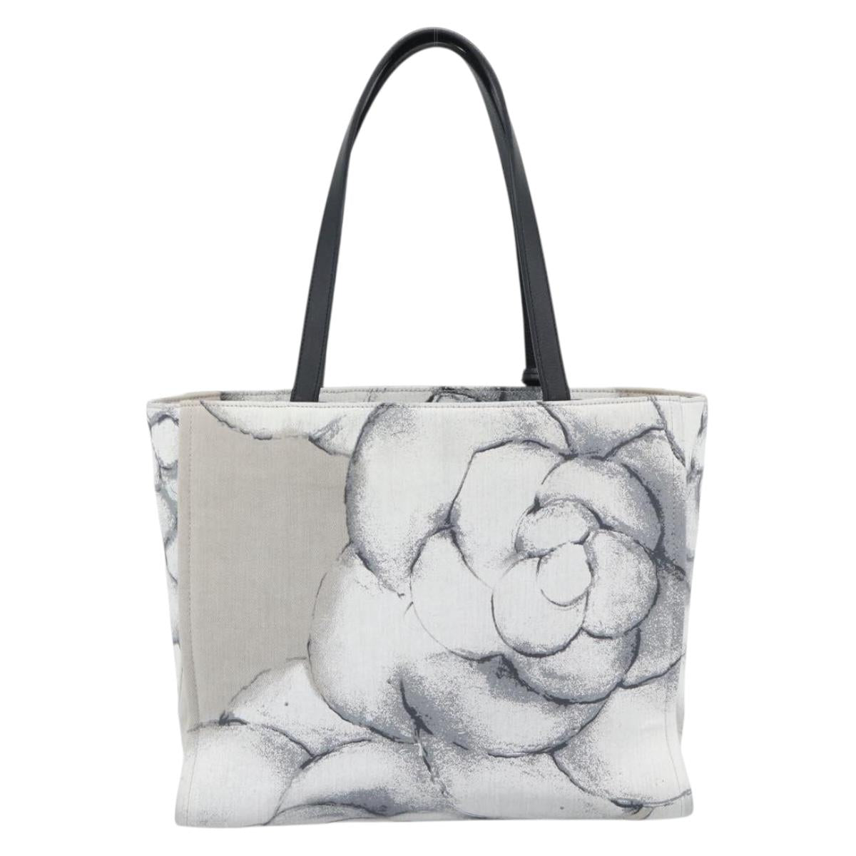 CHANEL Camelia Tote Bag Canvas White Silver CC Auth 190607V image 2