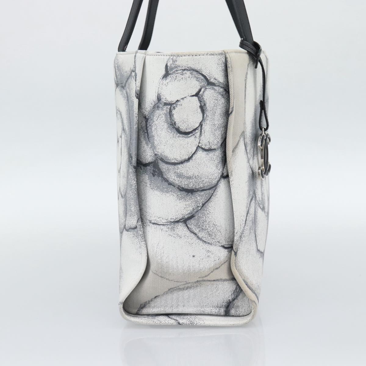 CHANEL Camelia Tote Bag Canvas White Silver CC Auth 190607V image 3