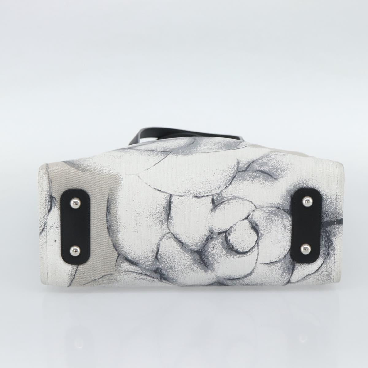 CHANEL Camelia Tote Bag Canvas White Silver CC Auth 190607V image 5