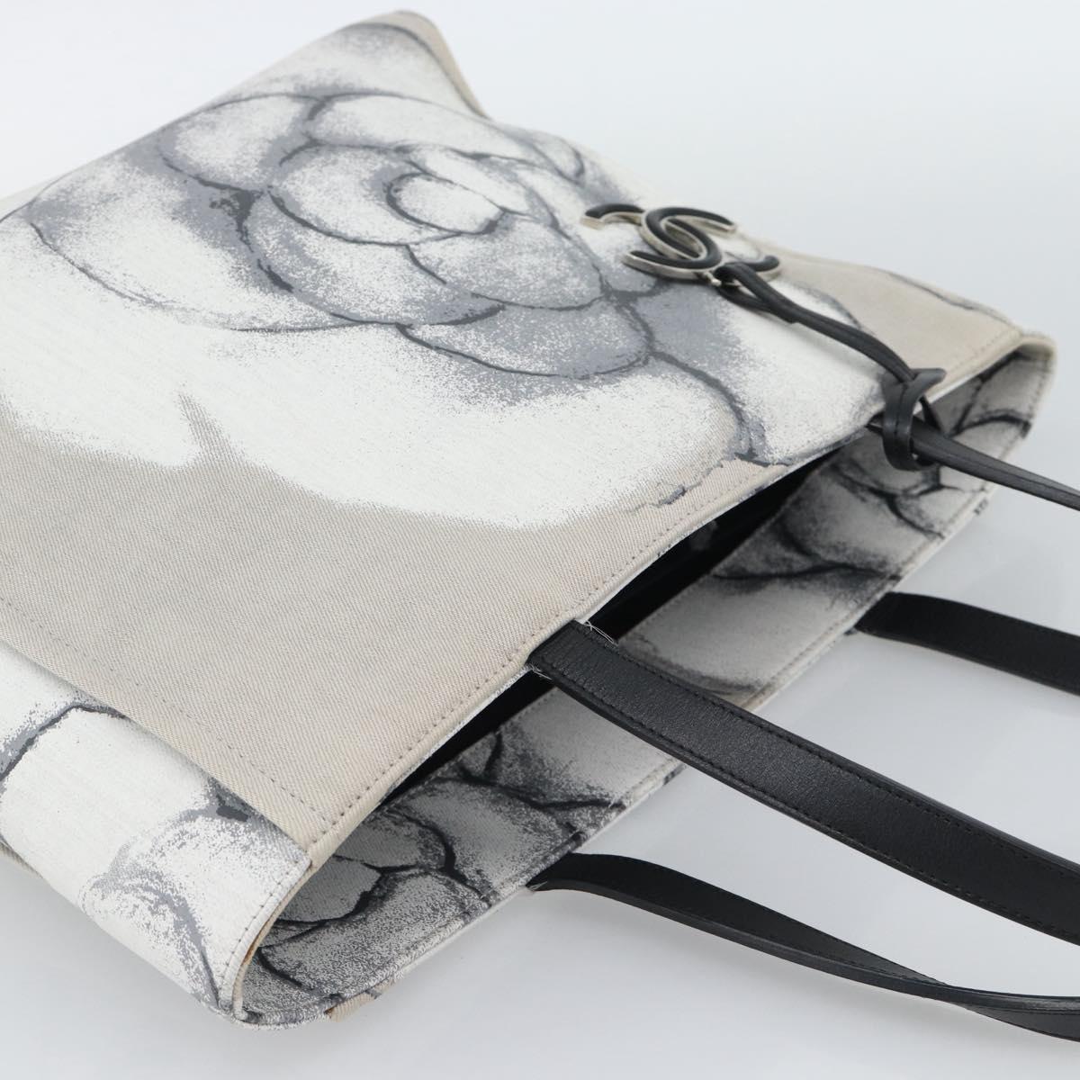 CHANEL Camelia Tote Bag Canvas White Silver CC Auth 190607V image 6
