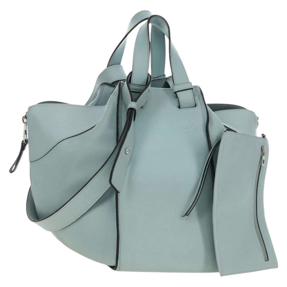LOEWE Hammock Hand Bag Leather 2way Light Blue Silver Auth 190453A
