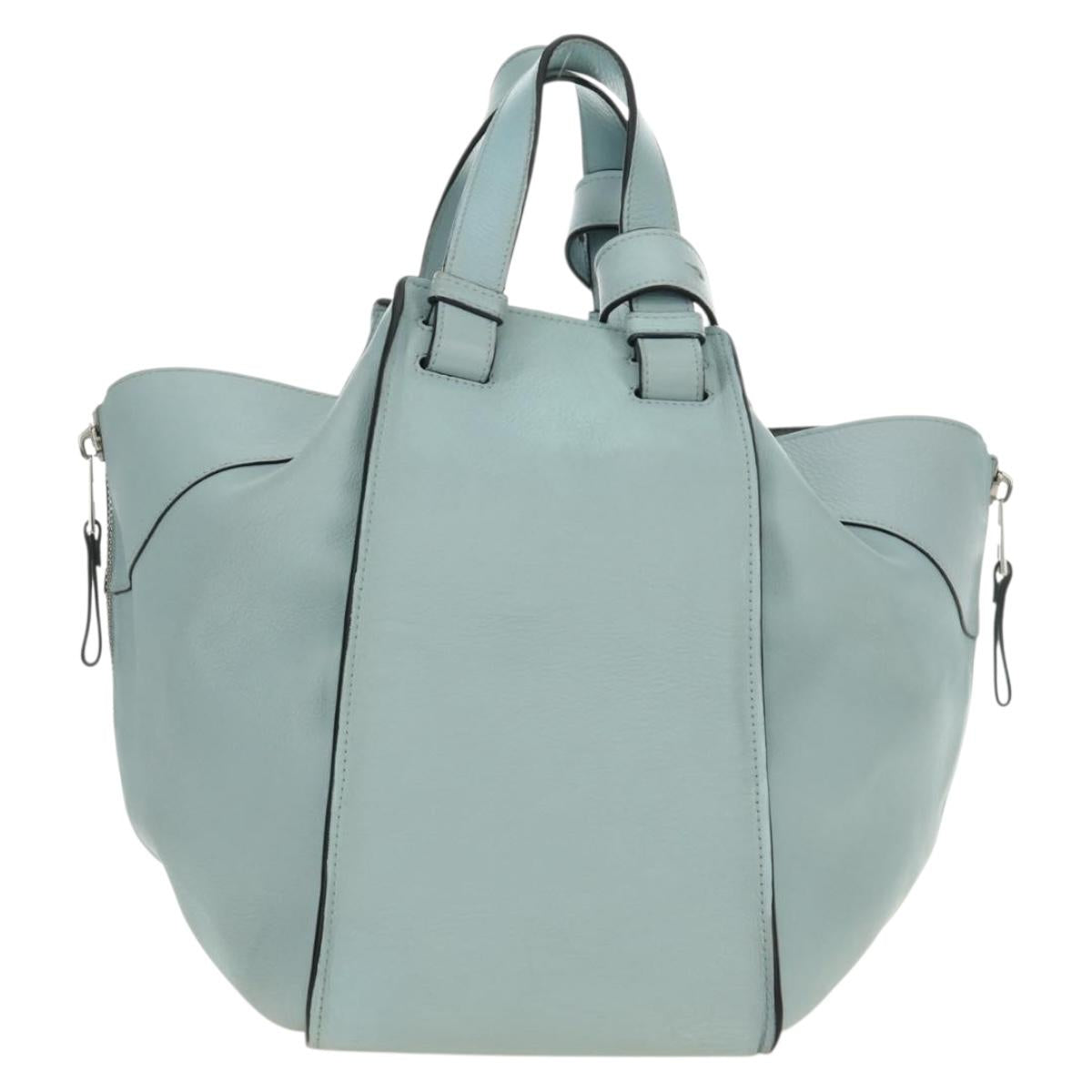 LOEWE Hammock Hand Bag Leather 2way Light Blue Silver Auth 190453A image 2