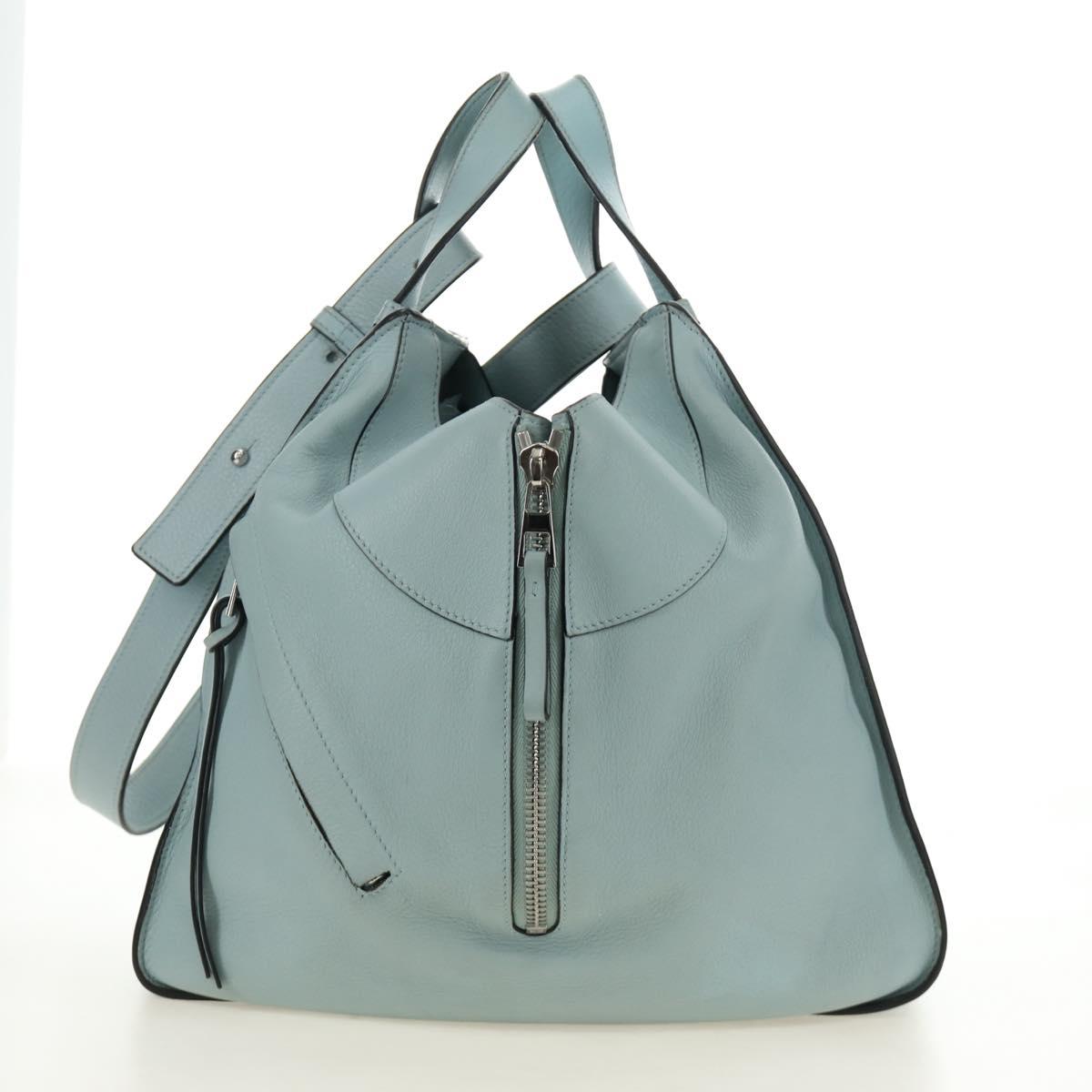 LOEWE Hammock Hand Bag Leather 2way Light Blue Silver Auth 190453A image 3
