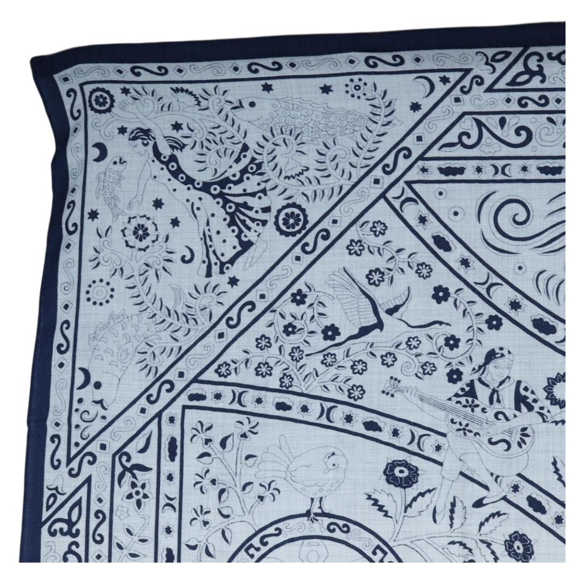 HERMES Carre 140 Scarf "Peuple Du Vent" Cashmere Navy Auth hk3921M image 2