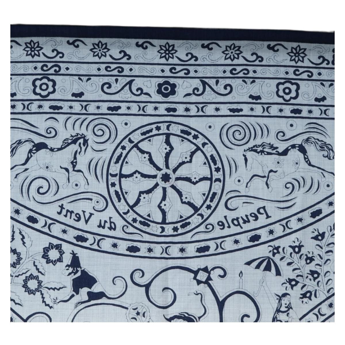 HERMES Carre 140 Scarf "Peuple Du Vent" Cashmere Navy Auth hk3921M image 3