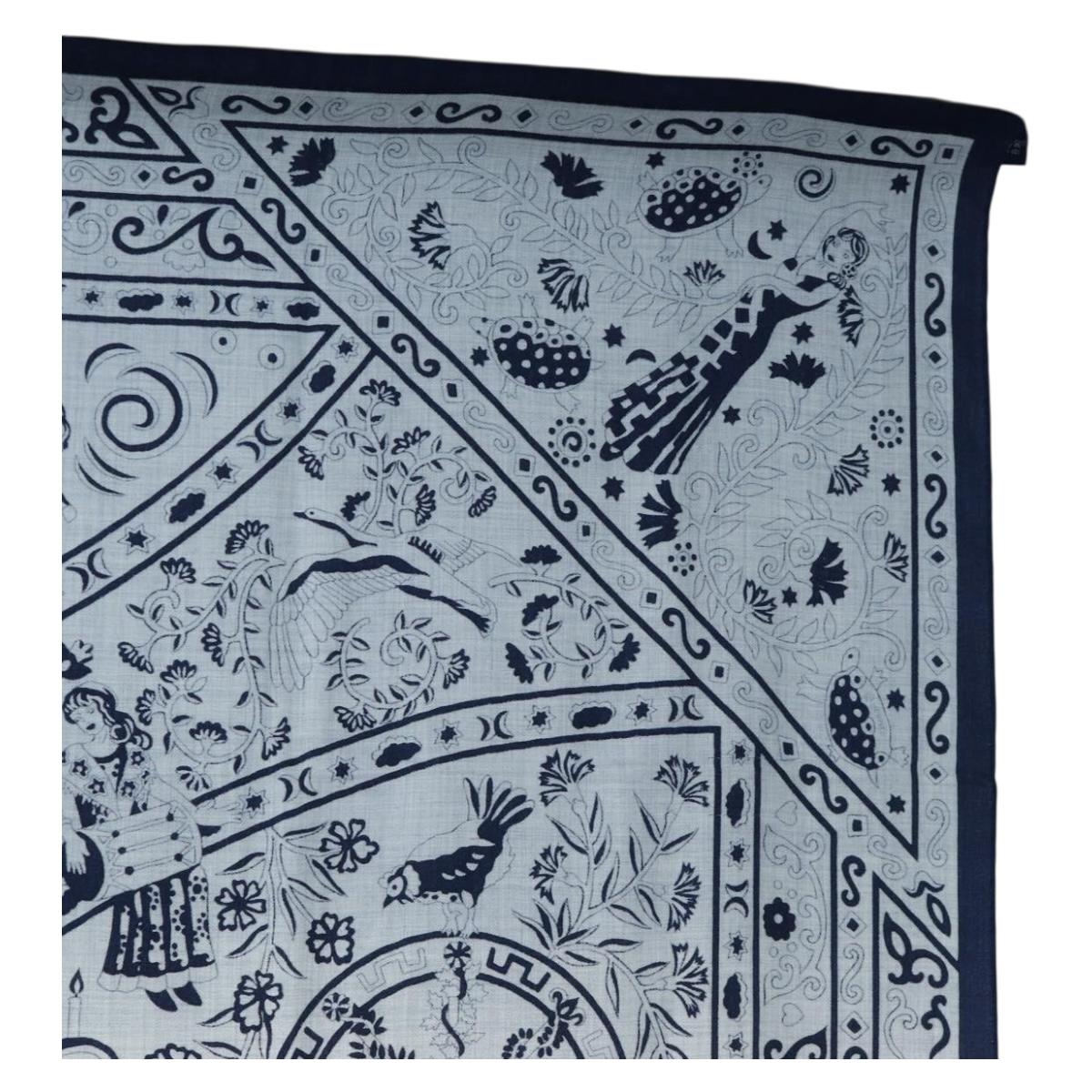 HERMES Carre 140 Scarf "Peuple Du Vent" Cashmere Navy Auth hk3921M image 4