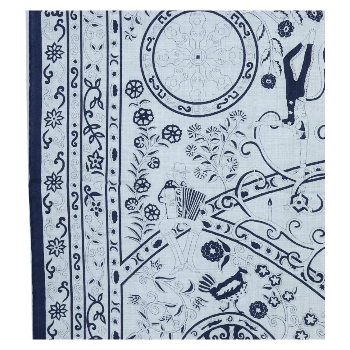 HERMES Carre 140 Scarf "Peuple Du Vent" Cashmere Navy Auth hk3921M image 5