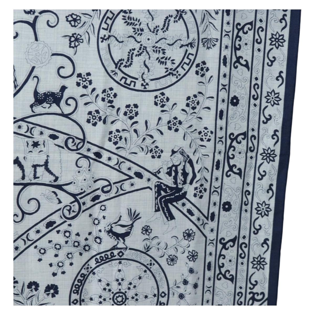 HERMES Carre 140 Scarf "Peuple Du Vent" Cashmere Navy Auth hk3921M image 7