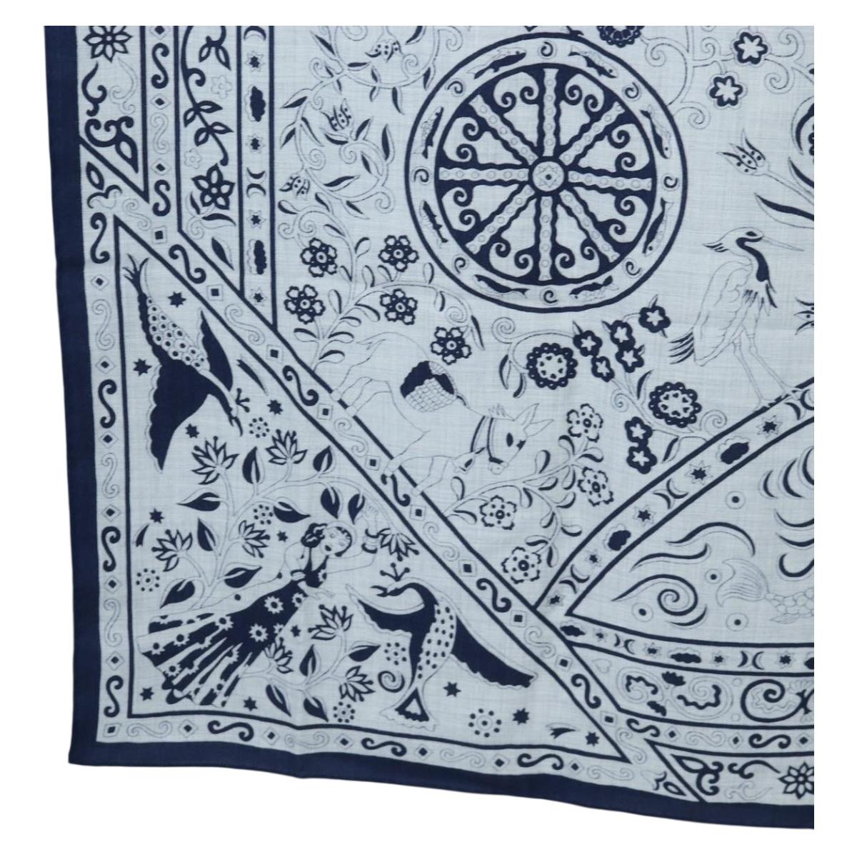 HERMES Carre 140 Scarf "Peuple Du Vent" Cashmere Navy Auth hk3921M image 8