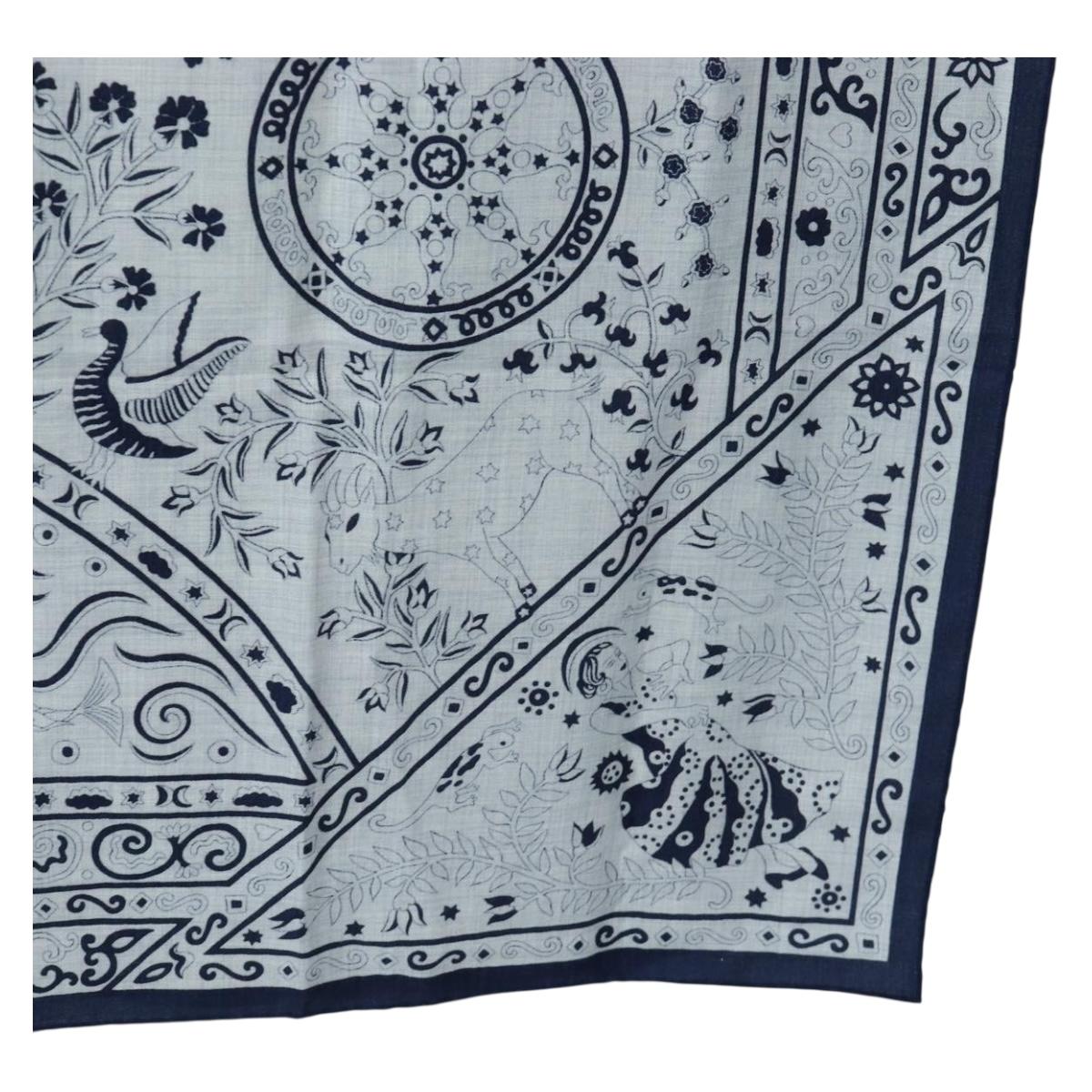 HERMES Carre 140 Scarf "Peuple Du Vent" Cashmere Navy Auth hk3921M image 10