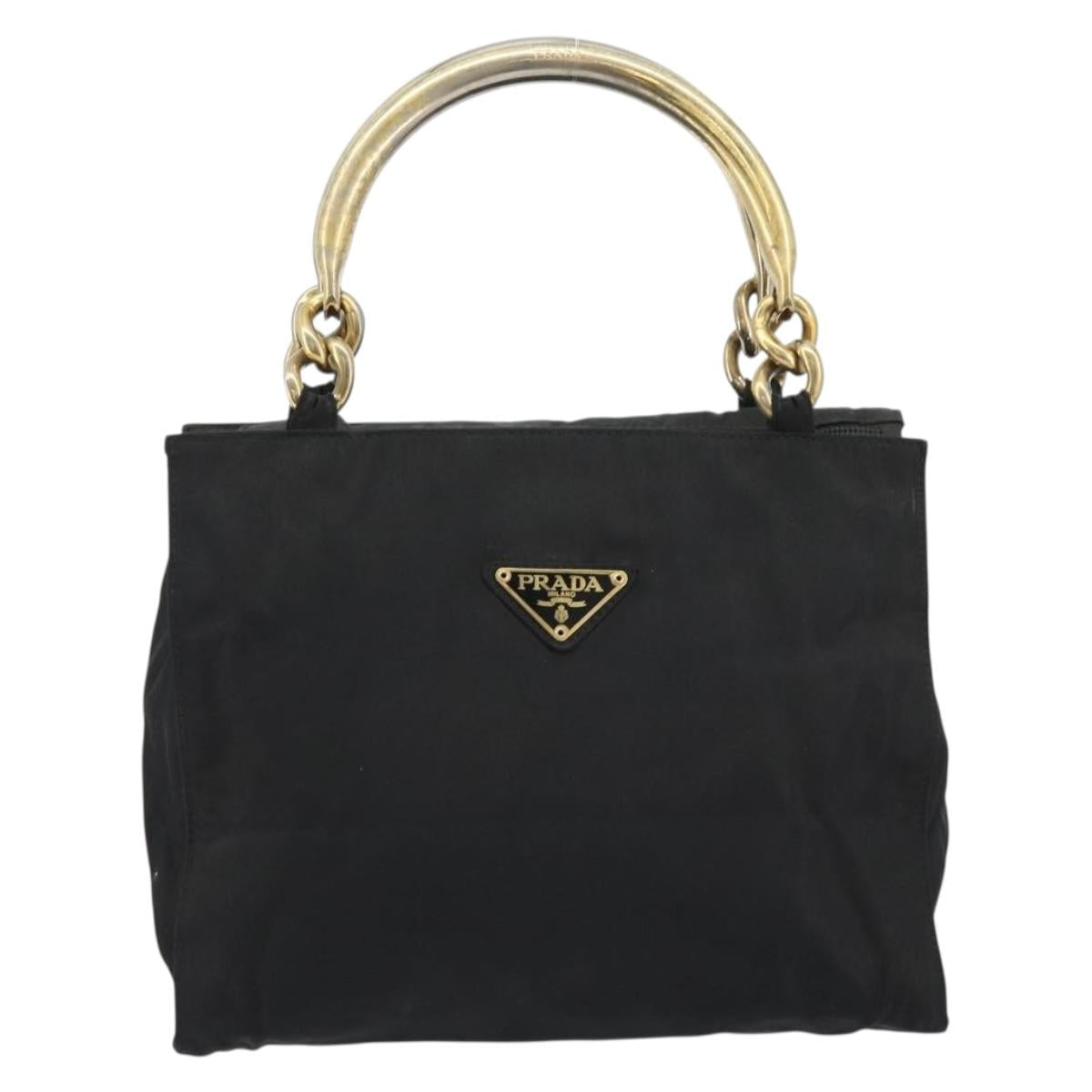 PRADA Hand Bag Nylon Black Gold Auth ar14012 image 2